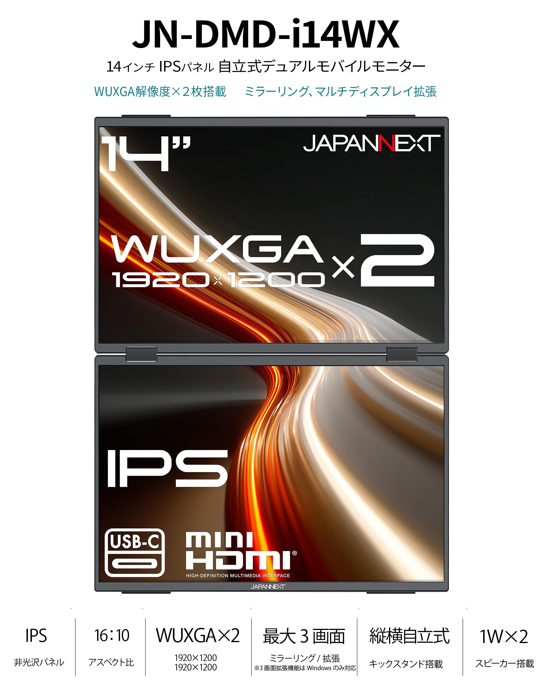 Amazon.co.jp: 【販路限定】 JAPANNEXT 14インチ IPSパネルx2