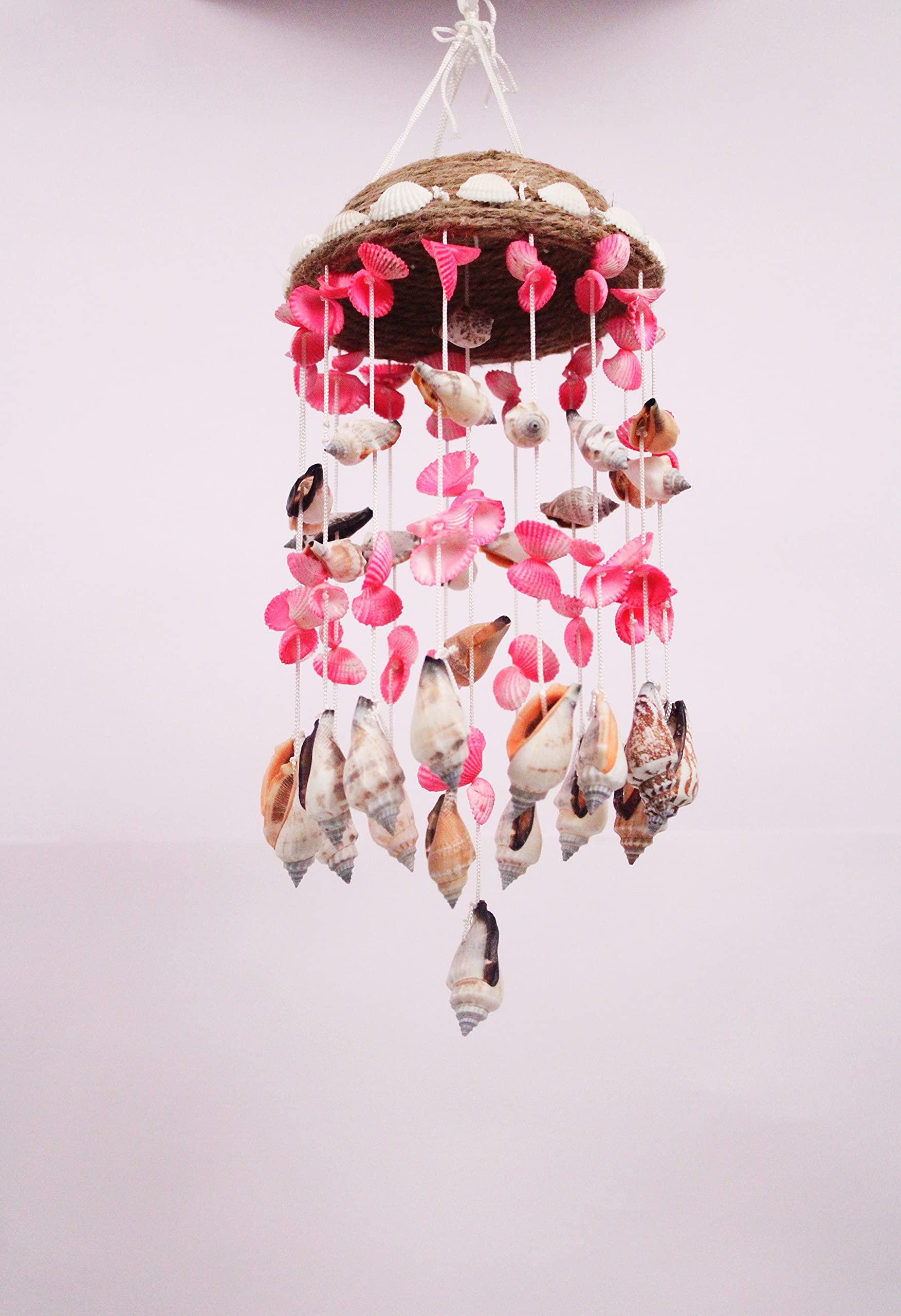 Shellkrafts Decorative Handcrafted Artificial Sea Shell Wind Chime Home Balcony & Garden Decoration | Gift Item | Postive Energy Items for Home Pink and White.-image-33