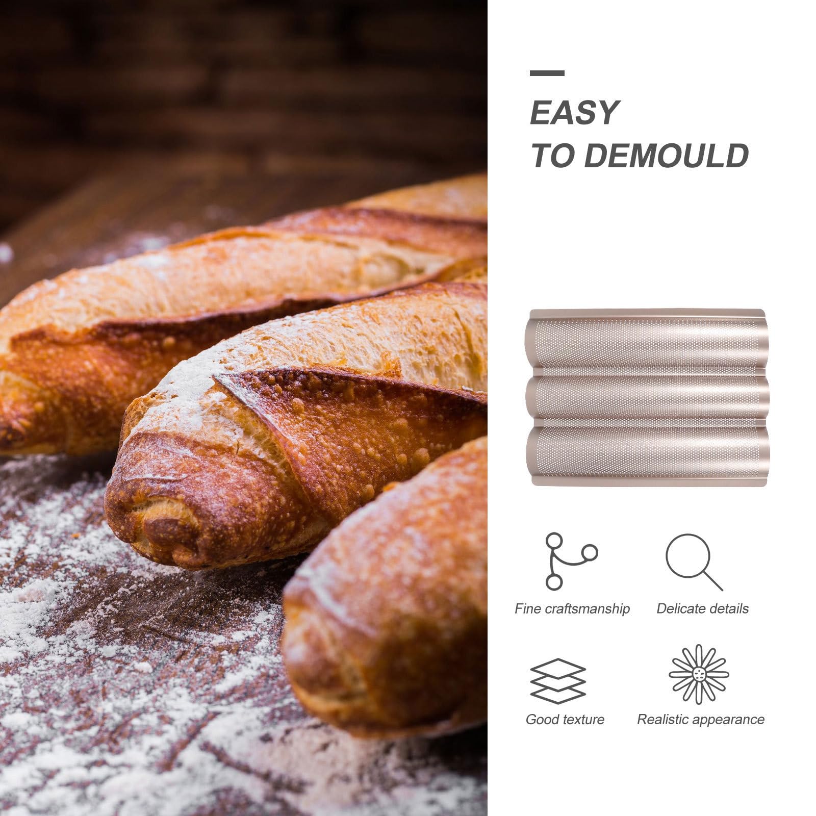 Goldfarbenes Dreischlitziges Antihaft Backblech aus Hochtemperaturbeständigem Material Baguette Backform für Brot Einfach zu Entformen und Reinigen Backzubehör für Küche Haus