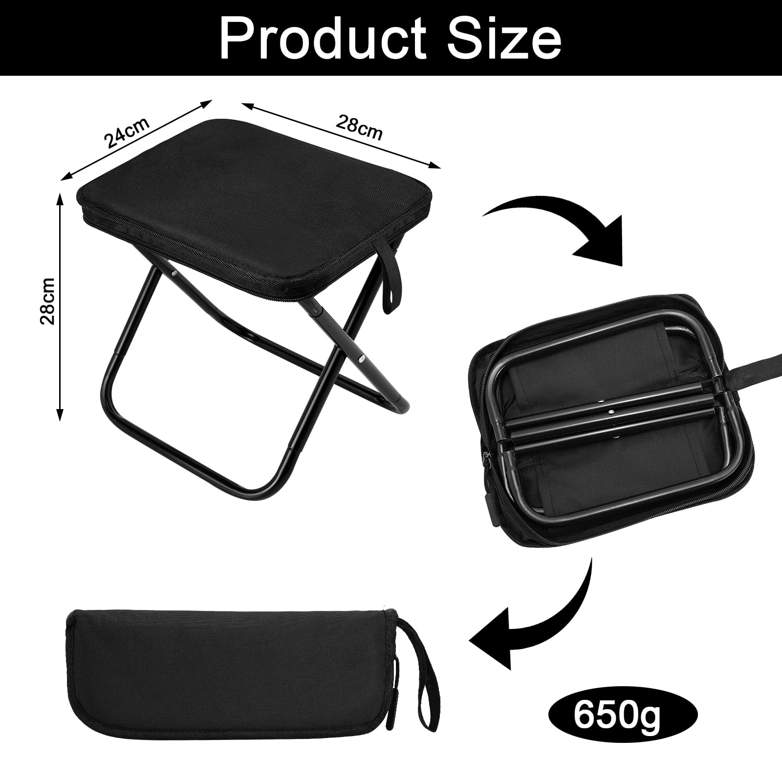 Przenośny składany stołek mini – lekki taboret kempingowy, składany, 28 x 28 x 24 cm, stabilny taboret składany do 150 kg, ultralekkie krzesło składane na kemping, do podróży i wędkowania