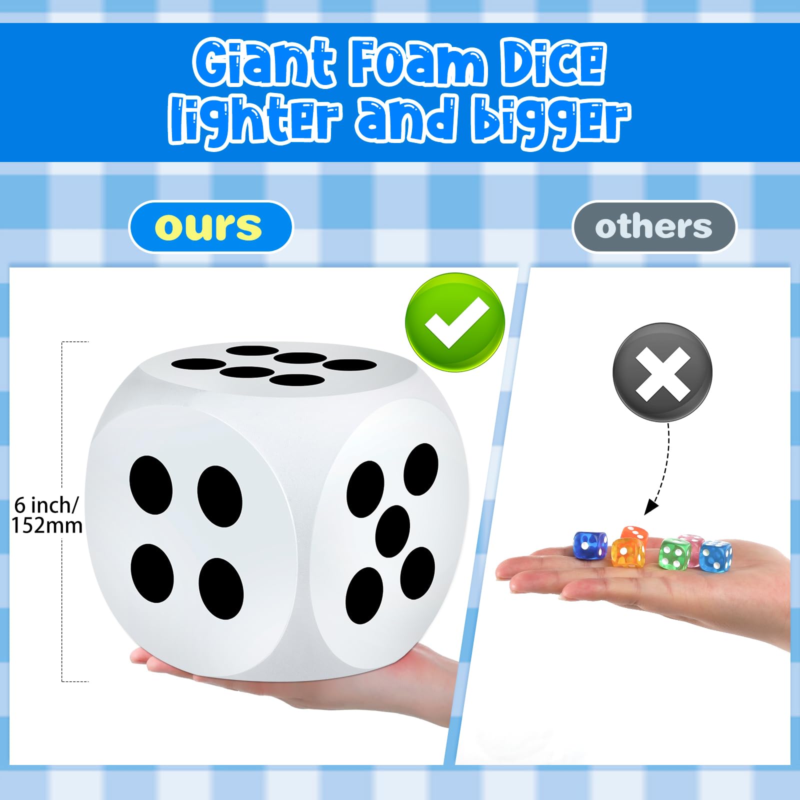 Eva Foam Jumbo Dice for Game Nights and Learning Sessions, 6 Inch Giant Dice, 1PCS