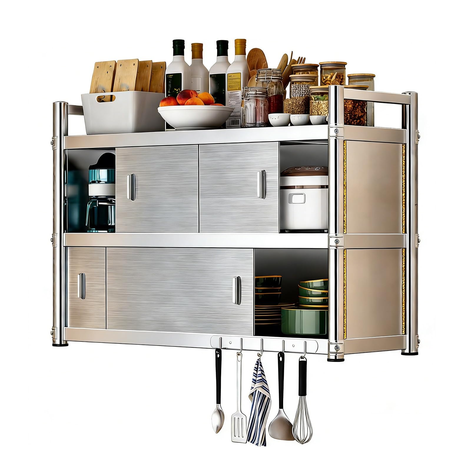 Organizador de pared de acero inoxidable con 4 puertas para lavandería y garaje