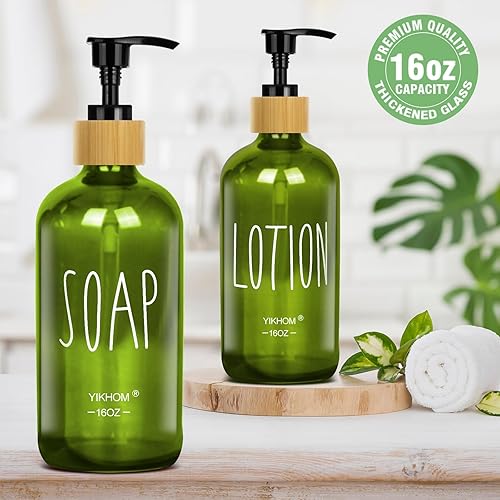 Miniatura 3 de YIKHOM Dispensador de jabón de cristal con bandeja, dispensadores de jabón líquido de granja de 16 onzas para cocina, 2 dispensadores de jabón de