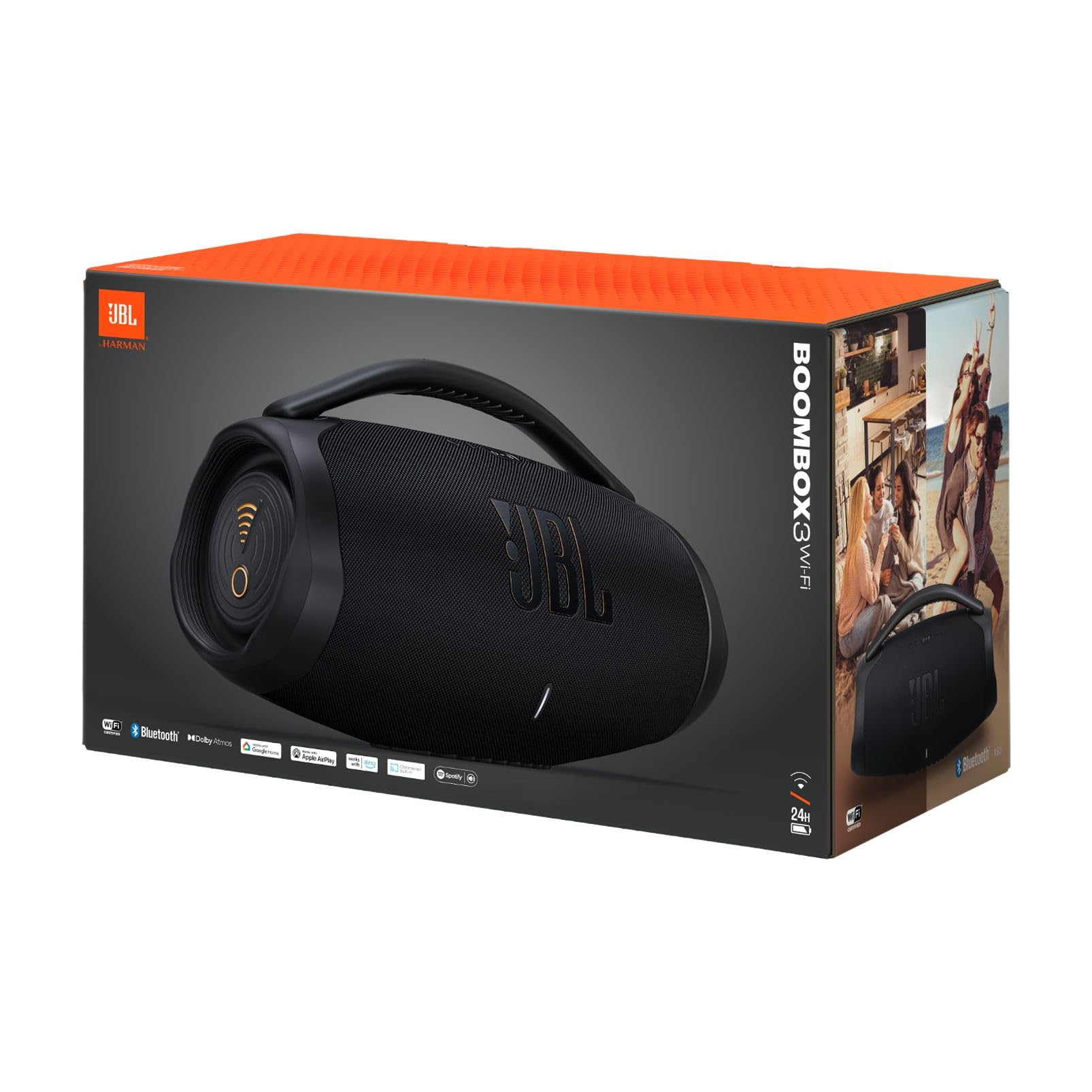 JBL Boombox 3 Wi-Fi Speaker Wireless, Cassa Altoparlante Portatile con Bassi Profondi, Bluetooth e Wi-Fi Integrato, Impermeabile IP67, App JBL One, 3D Dolby Atmos, fino a 24 Ore di Autonomia, Nero