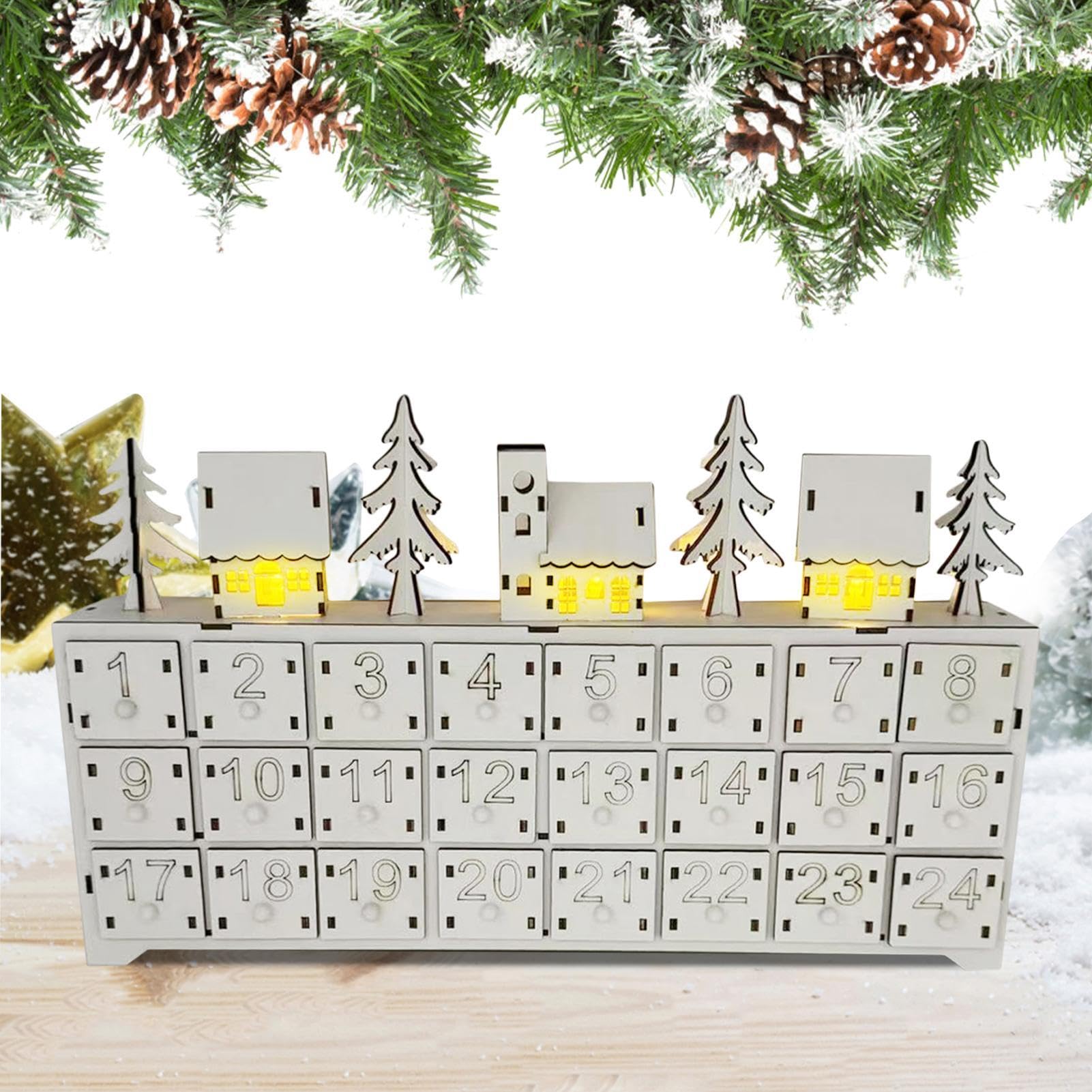 Calendario Adviento Navideño Madera Luces LED Cuenta Regresiva Adviento 24 | Decoración Mesa Letreros Mesa Rústicos Madera LED Reutilizables Cuenta Atrás Adviento Decoración