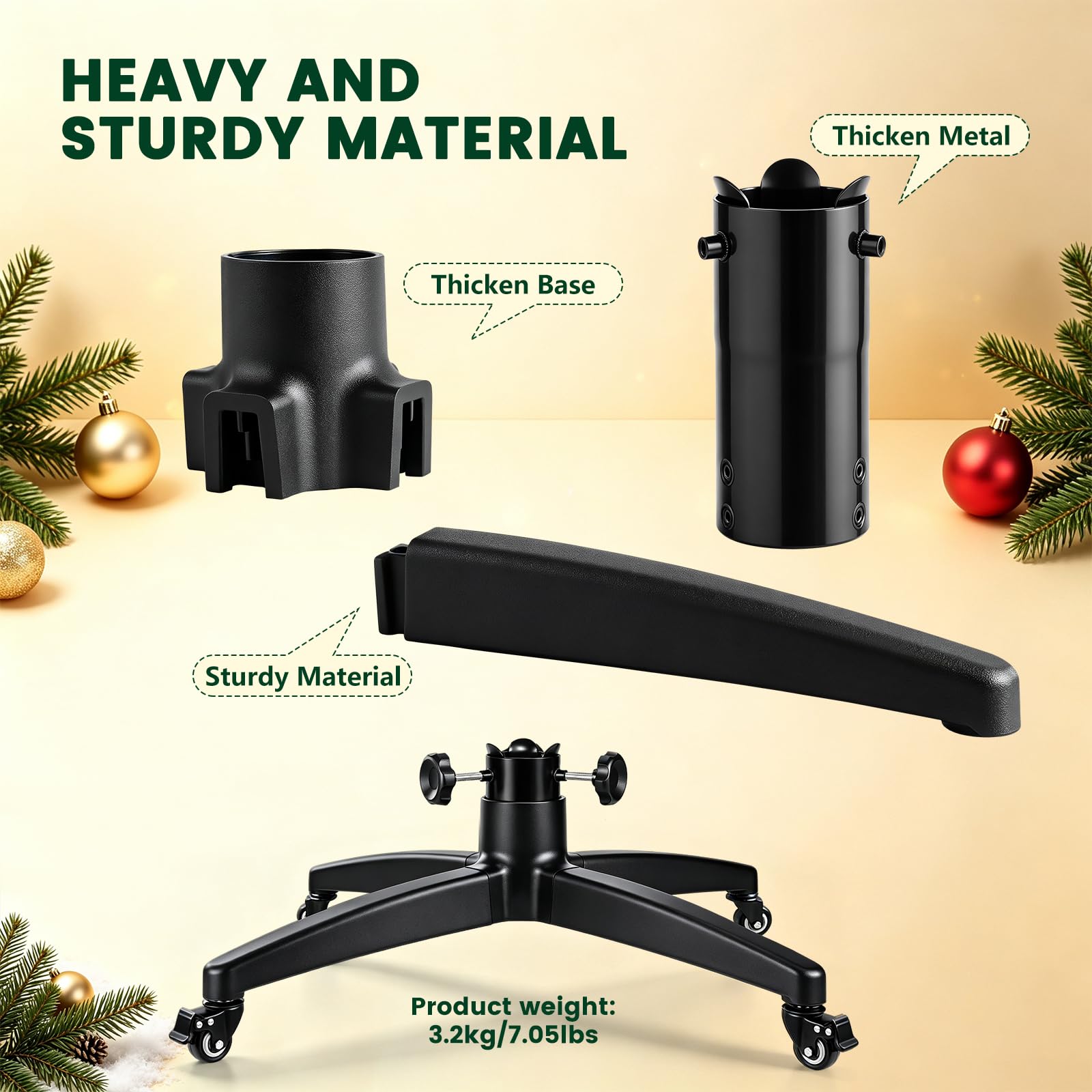 Base de repuesto para árbol de Navidad artificial rodante con ruedas, soporte universal resistente para árbol de Navidad de hasta 7.5 pies