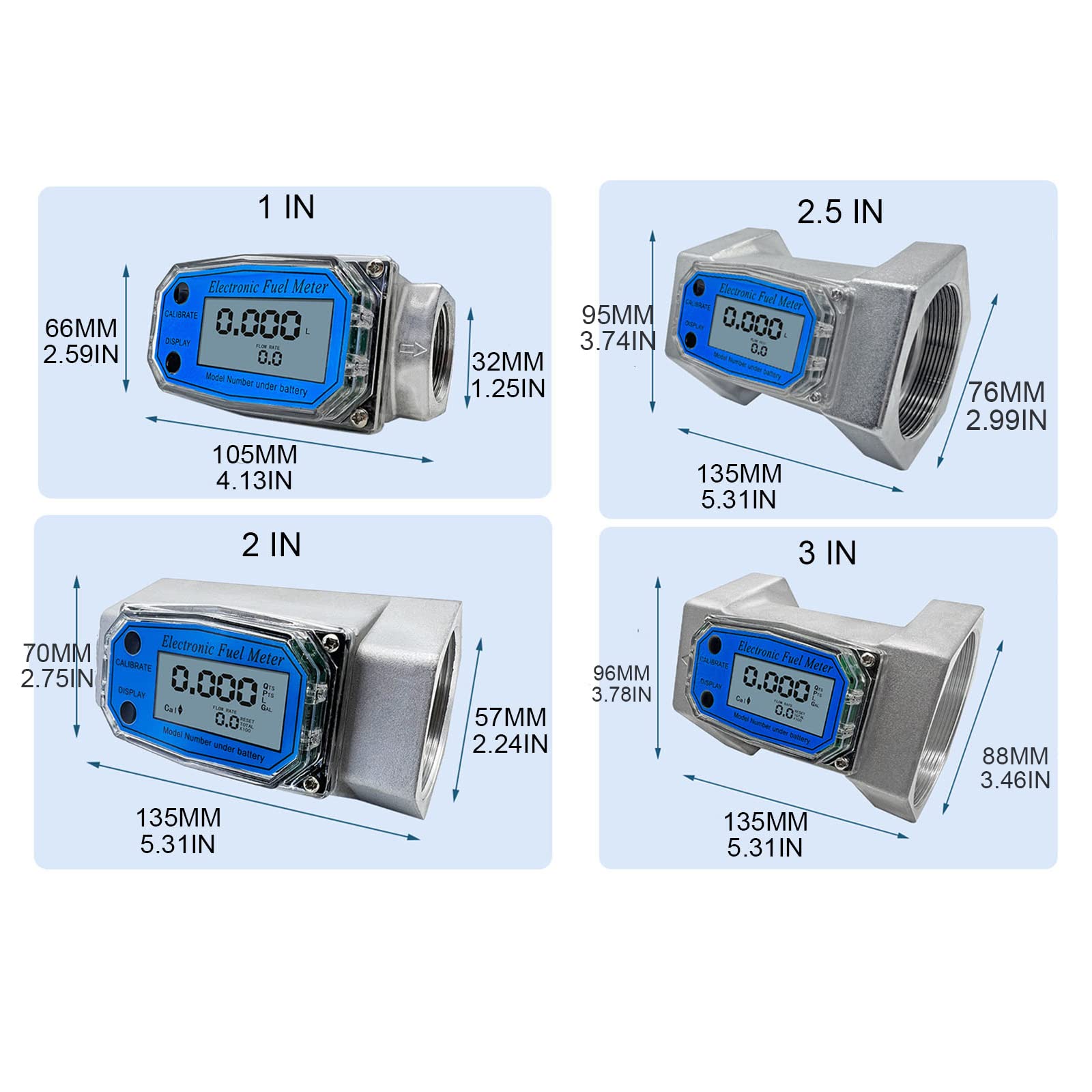 Liquid Flow Sensor Meter Flowmeter With LCD Display For Diesel-Fuel Water 1in/2in/2.5in/3in Electronic Turbine-Flowmeter Flowmeter Battery Operated(not Included)