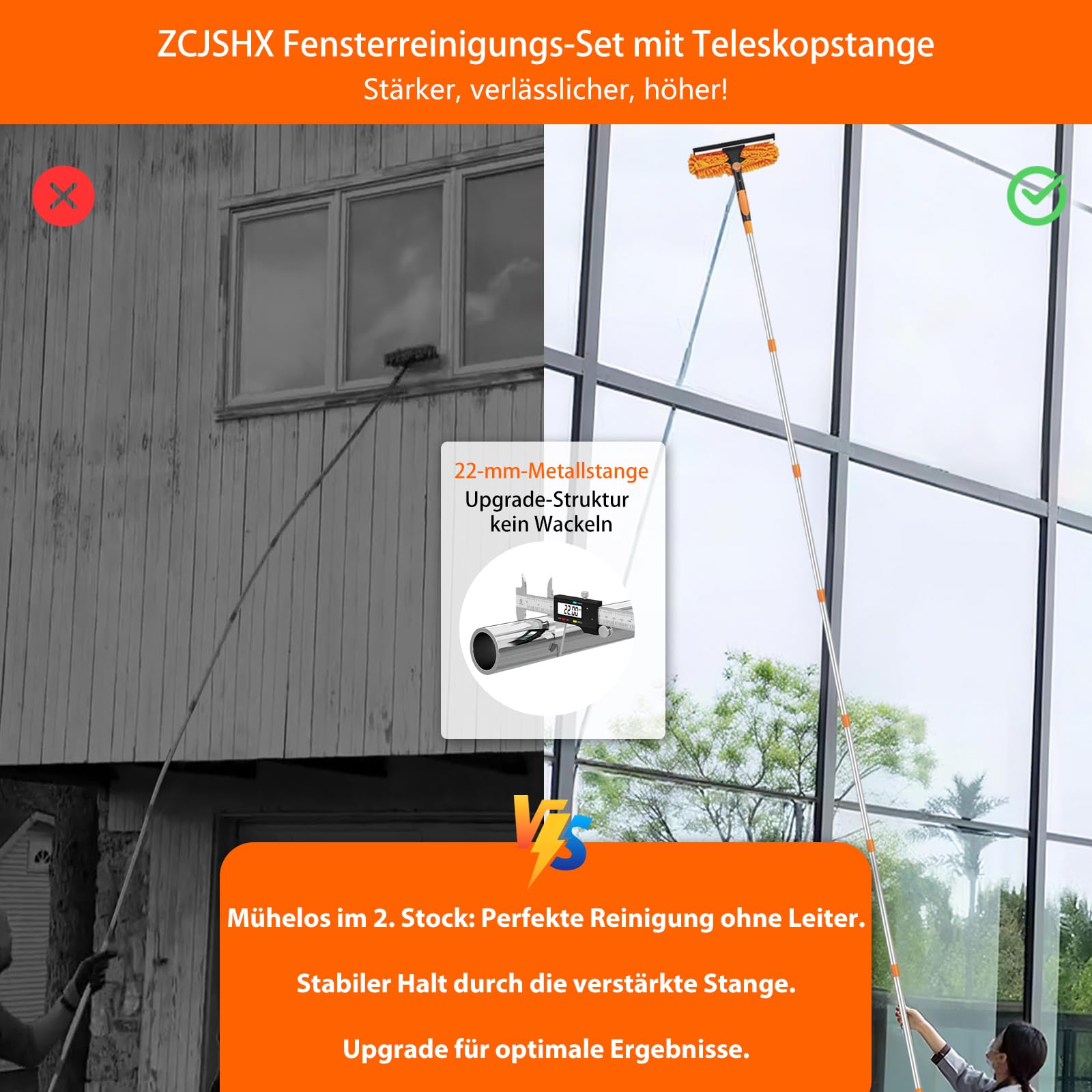 4.5M Fensterwischer Teleskop Fuer Fenster: 2 in 1 Fensterputzer Putzen Set Profi Abzieher Fensterabzieher Mit Teleskopstiel Teleskopstange Fensterreinigung Hohe Fenster Dachfenster Ür Innen und Außen