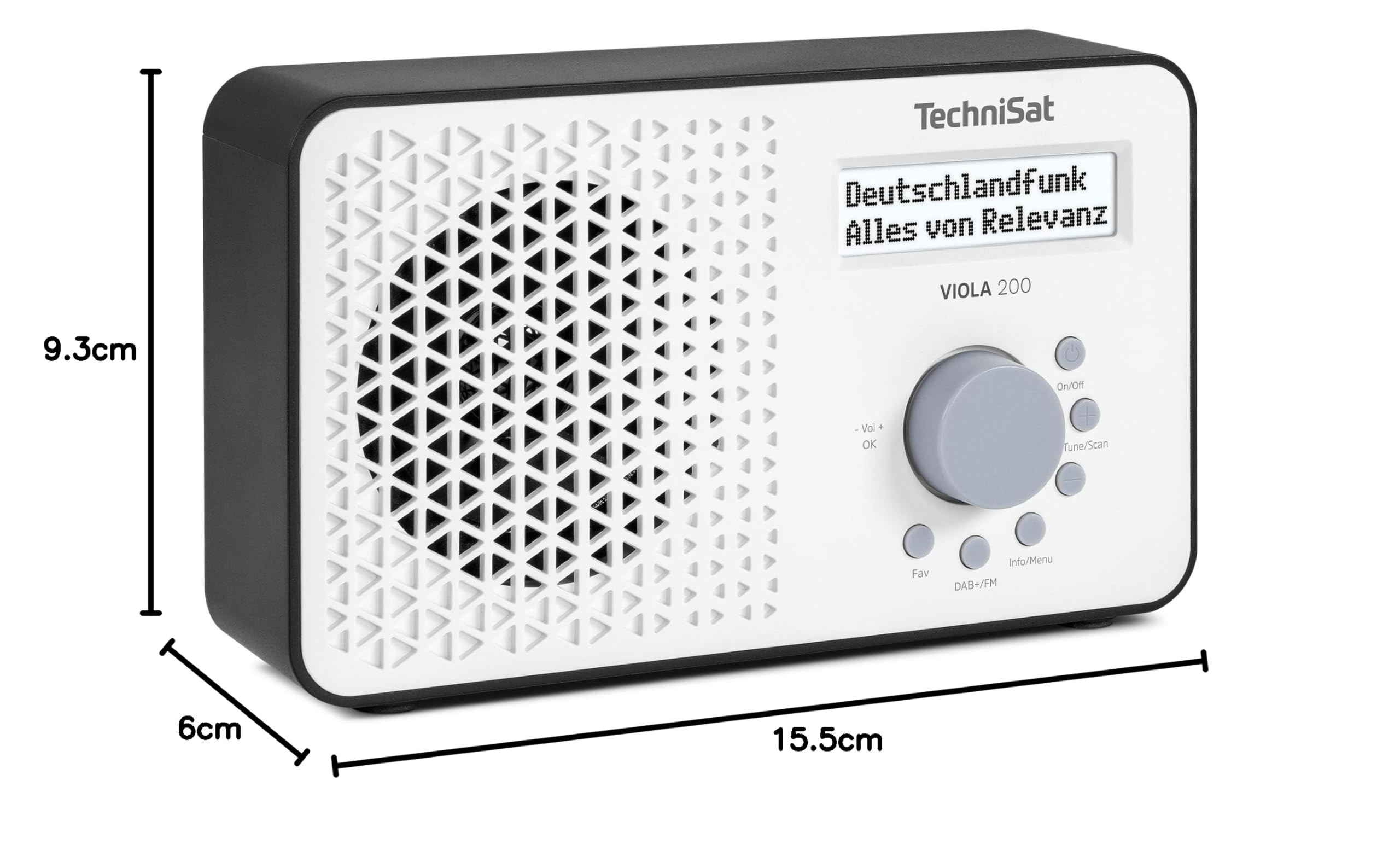 TechniSat Viola 200 - tragbares DAB+/UKW-Radio (mit LCD-Display, Teleskopantenne, Favoritenspeicher, Kopfhöreranschluss, Netz- & Batteriebetrieb, Mono-Lautsprecher, RDS, PLL) weiß/schwarz