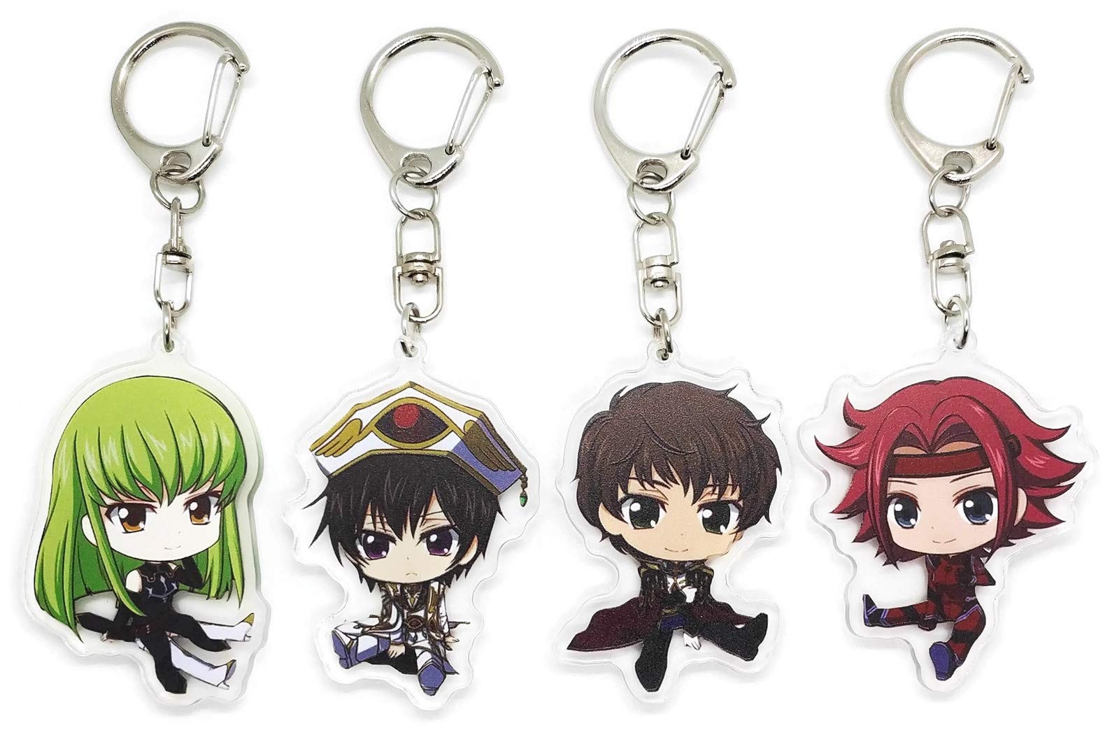 EBTY DREAMS Inc. - Set of 4 Code Geass Acrylic Keychain Lelouch Lamperouge, C.C., Kallen Stadtfeld, Suzaku Kururugi