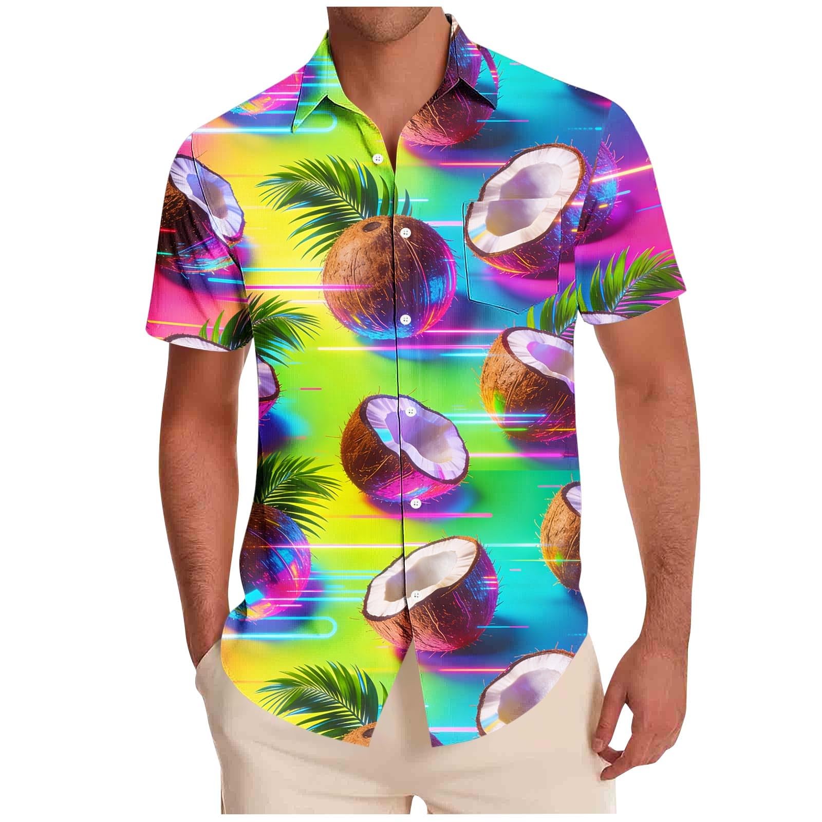 Mens Hawaiian Shirts Summer Short Sleeve Flower Print Tropical Shirt Casual Holiday Beach Regular Fit Shirts