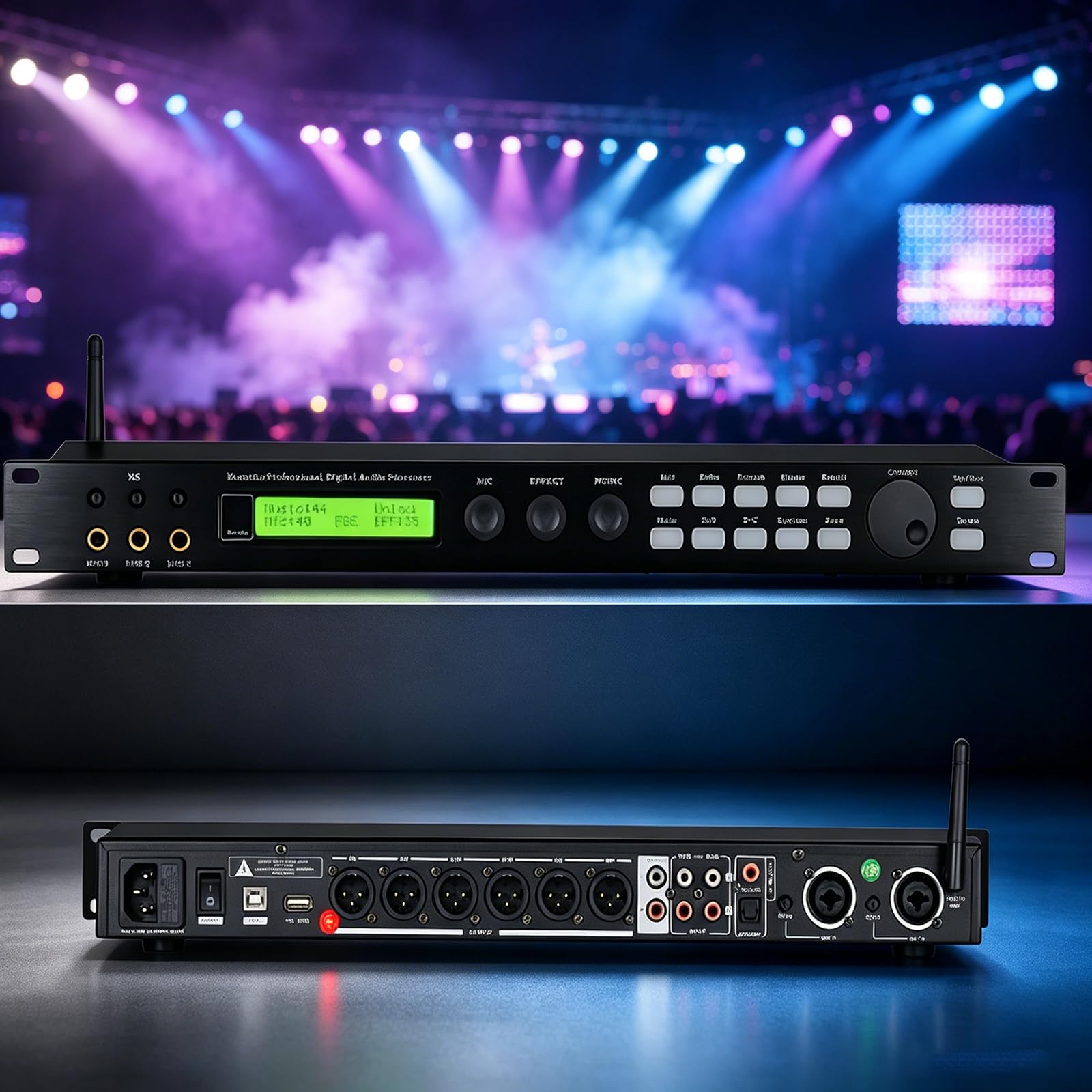 MObyat Procesador De Audio Digital Profesional, Procesador De Audio para Karaoke, 3 Canales De Micrófono, Compatible con Salida De 5.1 Canales, para Cine En Casa Y Altavoces.