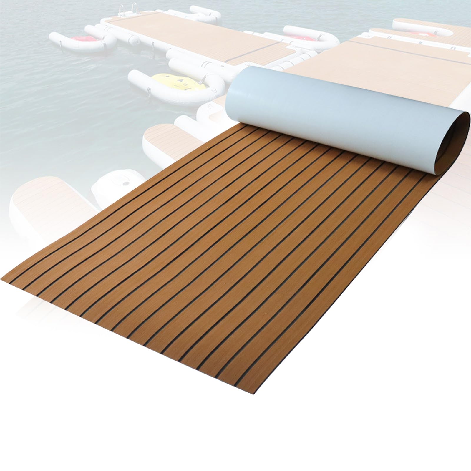 Boot Bodenbelag Selbstklebend, Teakholz Eva Schaum Bodenbelag, DIY Bodenbelag Selbstklebend, Rutschfester Teppich Matte für Yachten, Motorboote, Surfbretter, Schwimmbäder, 240 x 90 cm