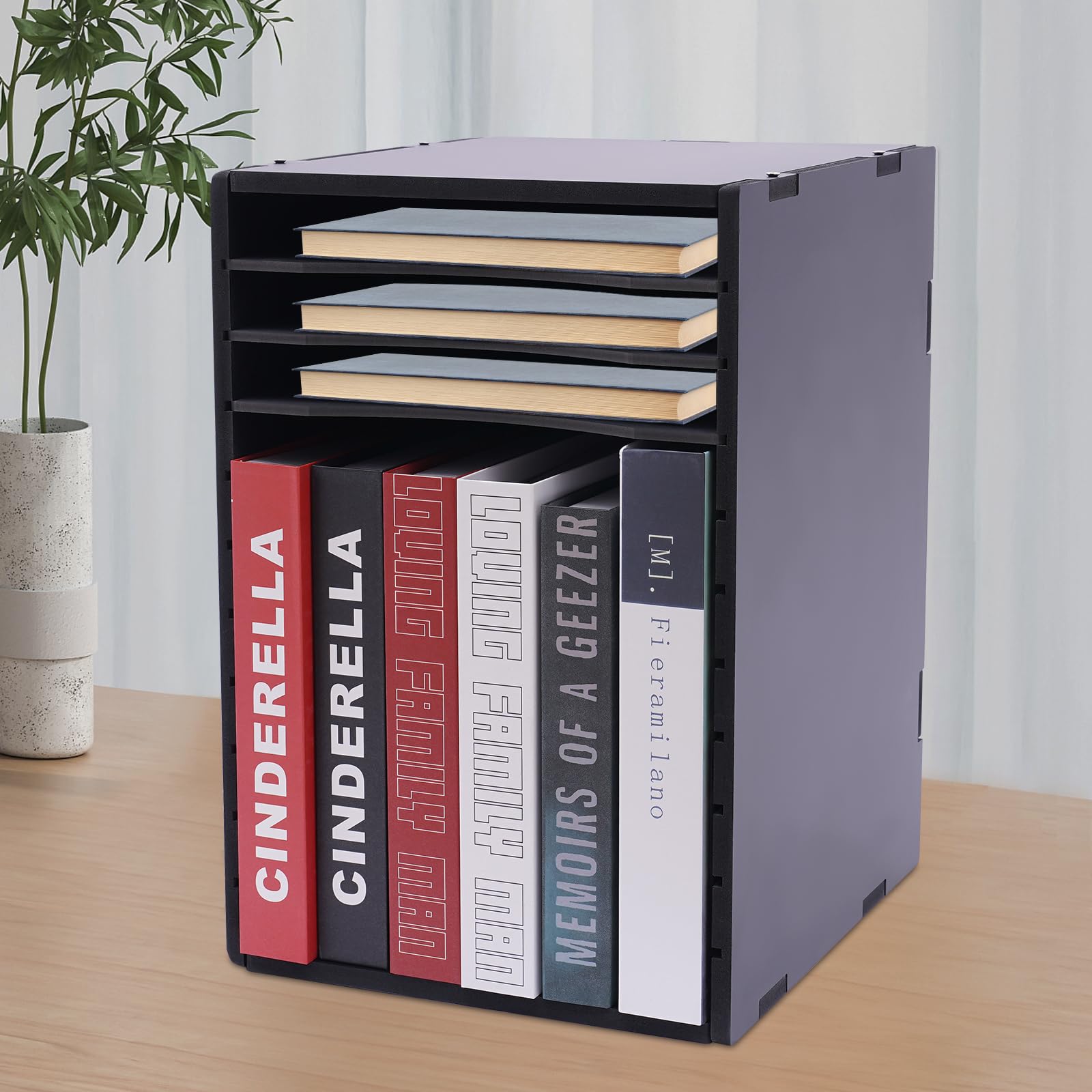 Contenitore verticale a 11 scomparti, formato DIN A4, per ufficio, casa, scuola, scrivania nera