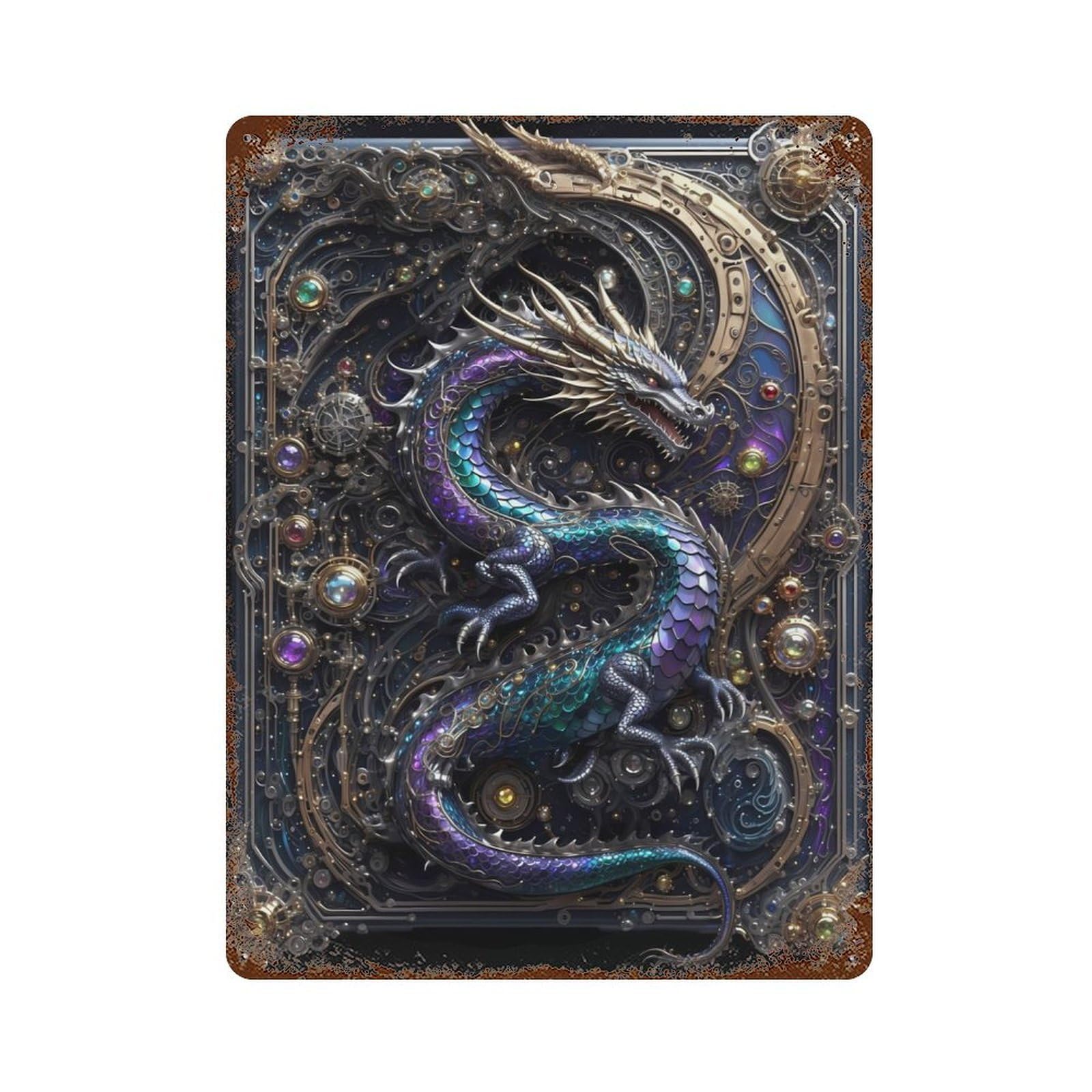 Rust Effect Steampunk Dragon Lord Vintage Rust Metal Sign 15.7"x11.8", Vintage Wall Decor for Garage, Bar And Workshop Decor