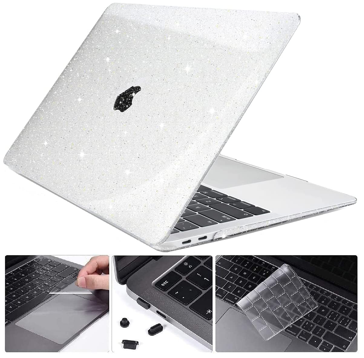 MOCA Compatible with MacBook Pro 13 inch Case M2 2024 2023 2022-2016 A2338 M1 A2251 A2289 A2159 A1989 A1708 A1706 with/Without Touch Bar, Plastic Hard Shell Case Cover (Sparkly Clear)