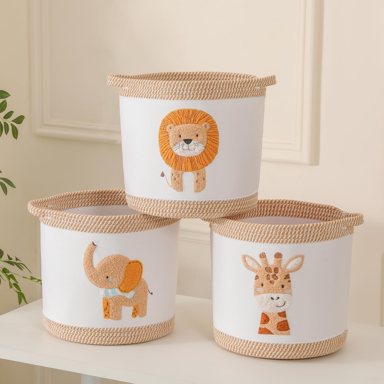 Ceste Portaoggetti Pieghevoli per Bambini Set Giallo Leone Giraffa Elefante