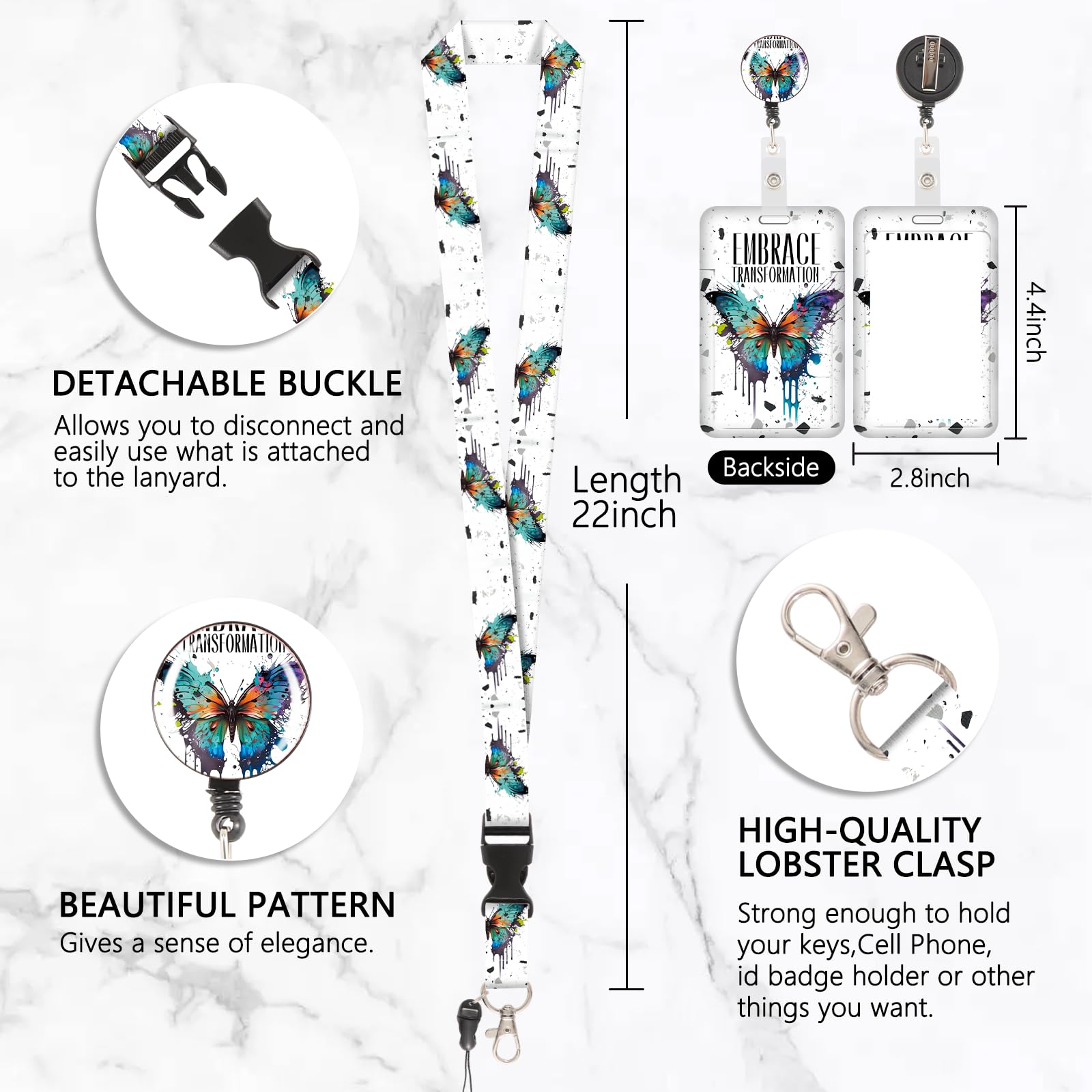 Porta Badge de Collo con Cordino, Portabadge in Plastica, ID Badge Lanyard Card Holder, Clip Retrattile