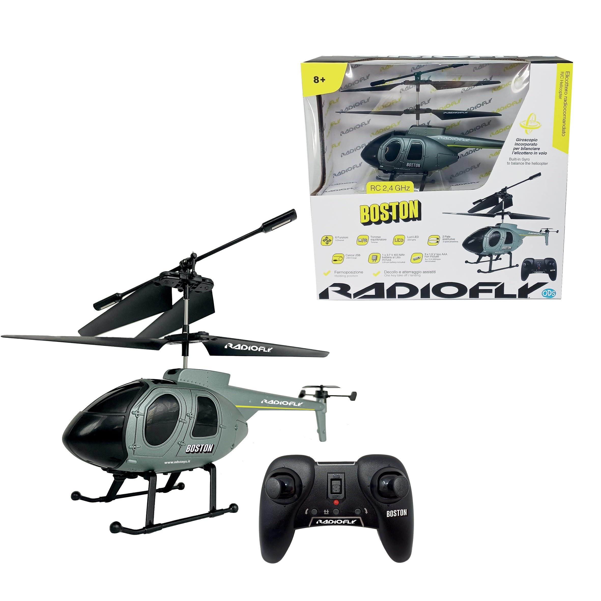 Radiofly Boston Helikopter RC 2,4 Ghz cm 22, 6 funkcji, stoper, wspomagany start/lądowanie, CZAS LOTU 10 MINUT