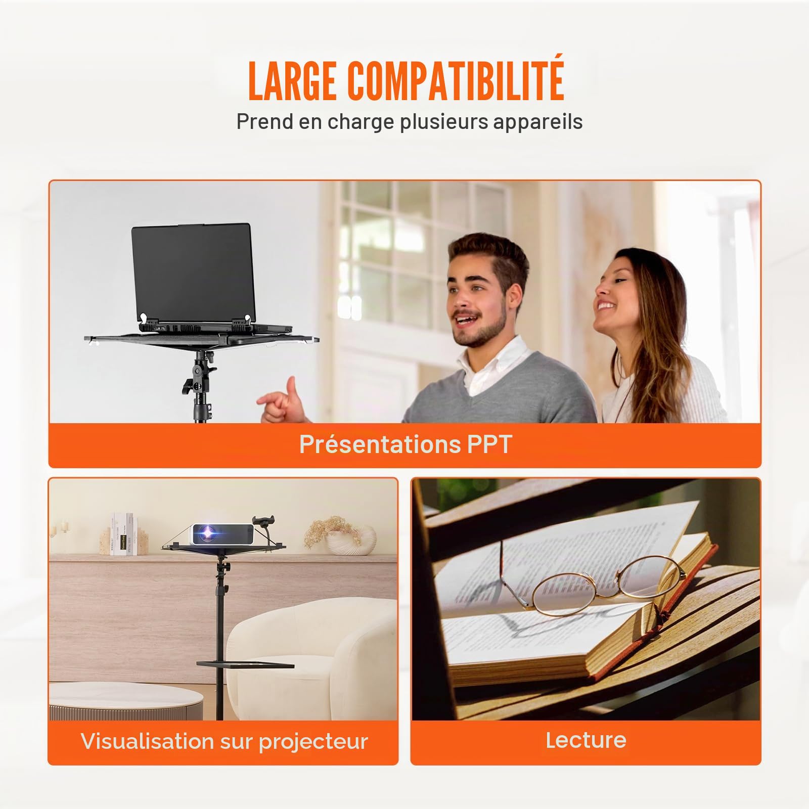 VEVOR Support de Projecteur avec Roues, Trépied pour Vidéoprojecteur Hauteur Réglable 79,5-171 cm, Stand de Vidéoprojecteur Ordinateur Portable, 2 Plateaux, Support de Téléphone, Maison Bureau Studio