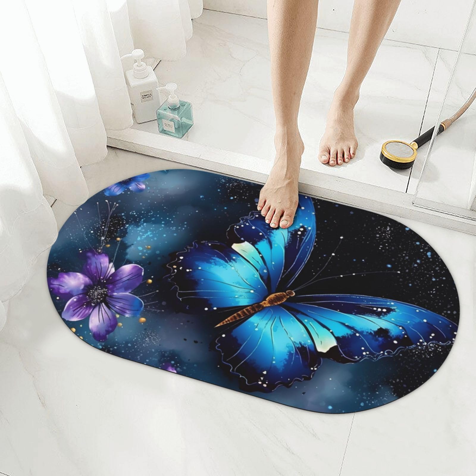 Tapis de bain en pierre à séchage rapide avec motif galaxie chic