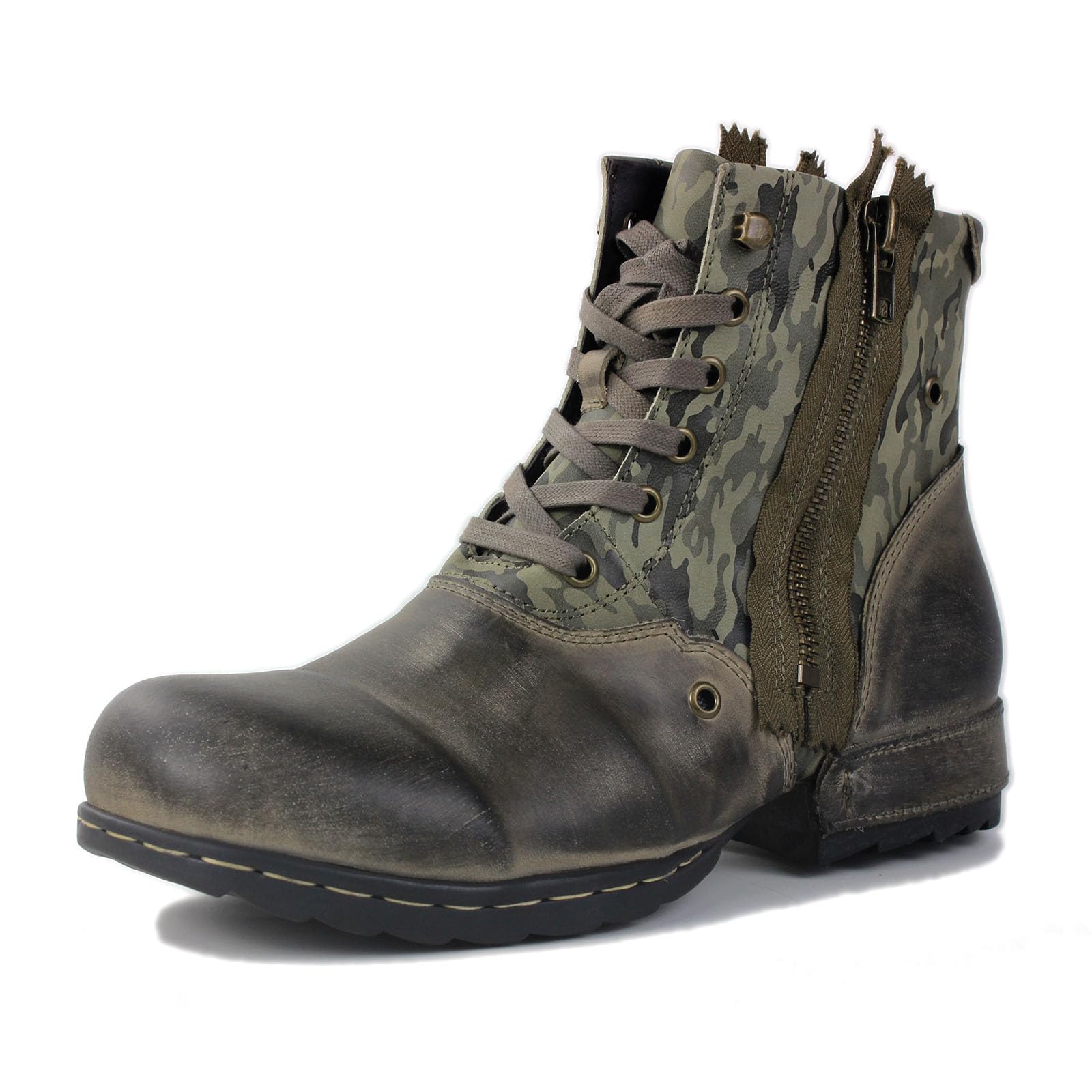 OSSTONE Western Stivali Cowboy Chukka retrò Verde Maschio Mens Motociclo Botas in Pelle Vitello retrò Stile Uomo Stivali Caviglia Boots OS-5008-8-N-IT-R