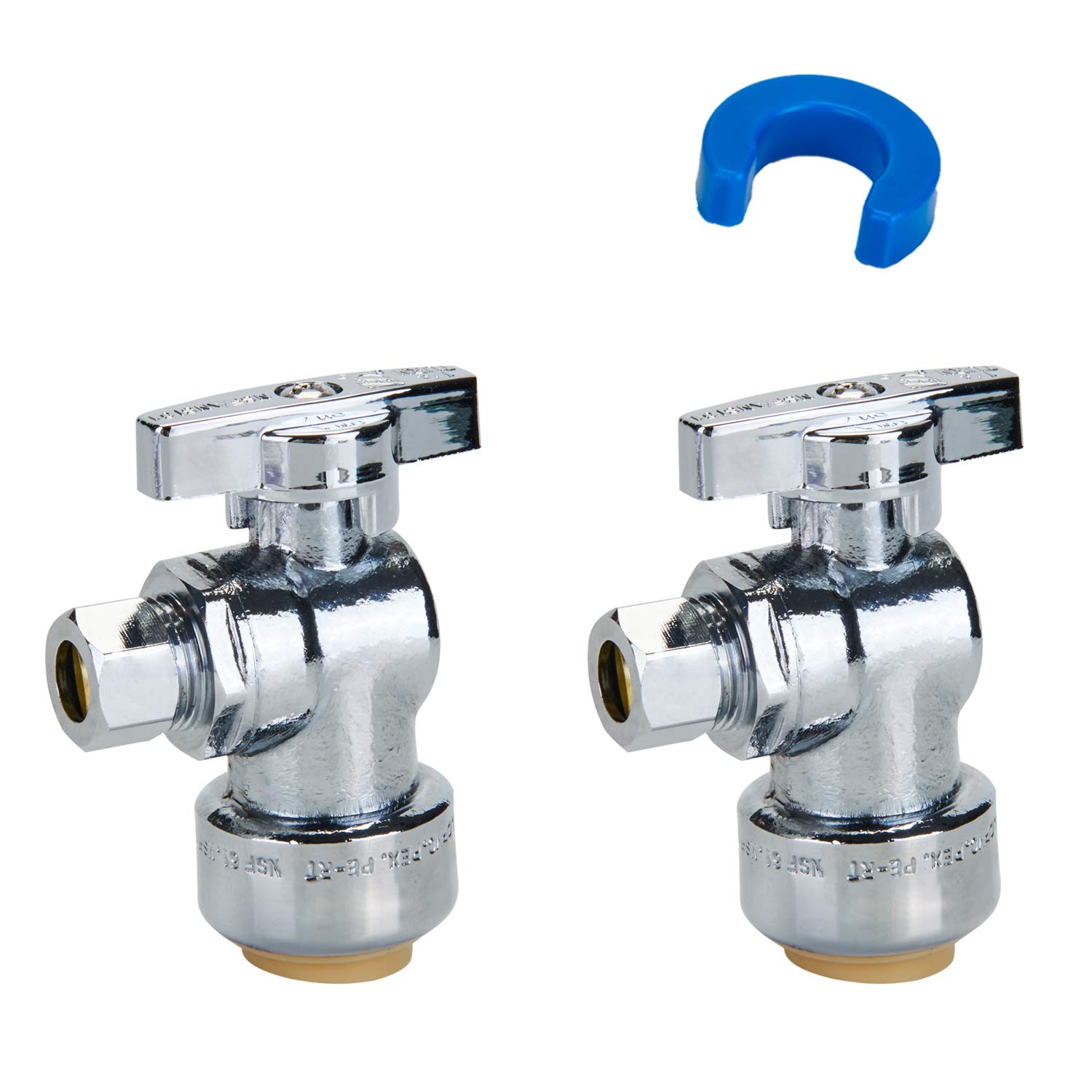 SUNGATOR 2-Pack Angle Stop Valve, Angle Water Shut Off Valve 1/2 x 1/4 Inch Compression, Toilet Water Shutoff, 1/4 Turn, No Lead Brass Push to Connect