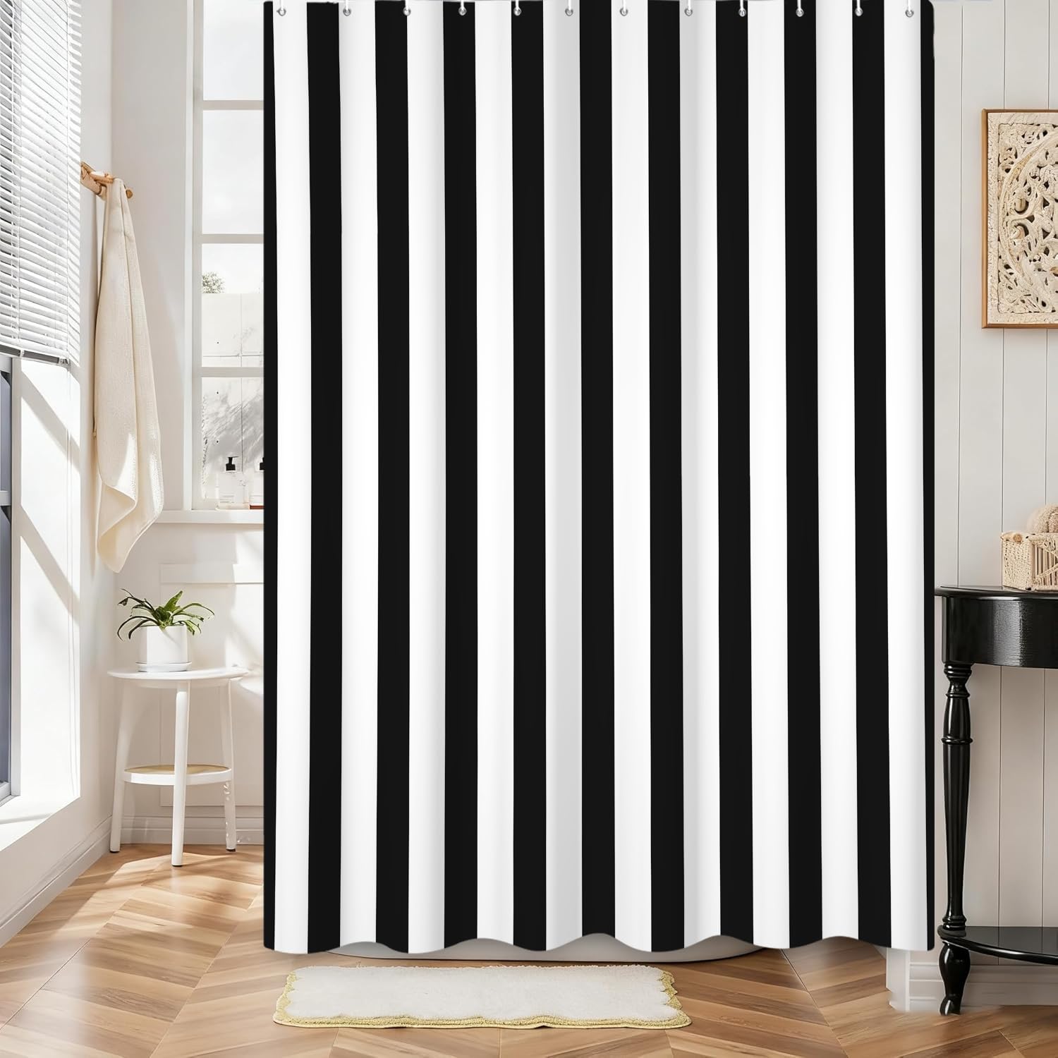 Hnmdmyi Vertical Striped Shower Curtain 120x200, Black and White Stripe Vintage Bathroom Curtains Modern Abstract Minimalist Waterproof Polyester Fabric Washable Bath Curtains with Hooks