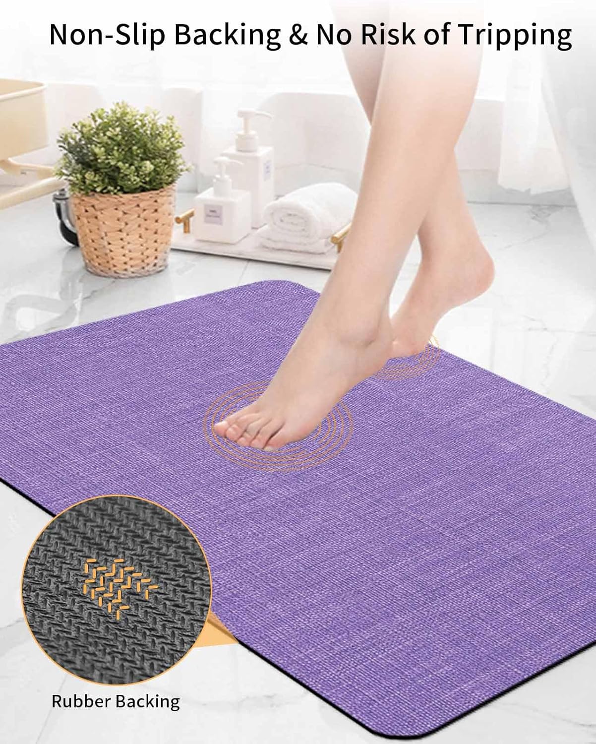 Purple Farmhouse Bath Mat for Tub,Vintage Country Monochrome Textured Non Slip Bathroom Floor Runner Rug Quick Dry & Absorbent Diatomaceous Earth Shower Sink Bedroom Kitchen Doormat 16"x24"