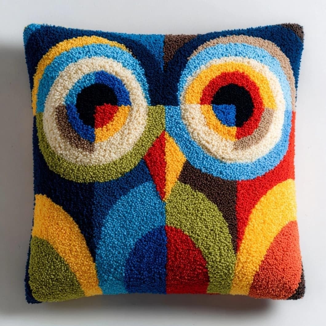 AxiangziK Latch Hook Cushion Kit,Owl DIY Throw Pillow Cover 43X43Cm