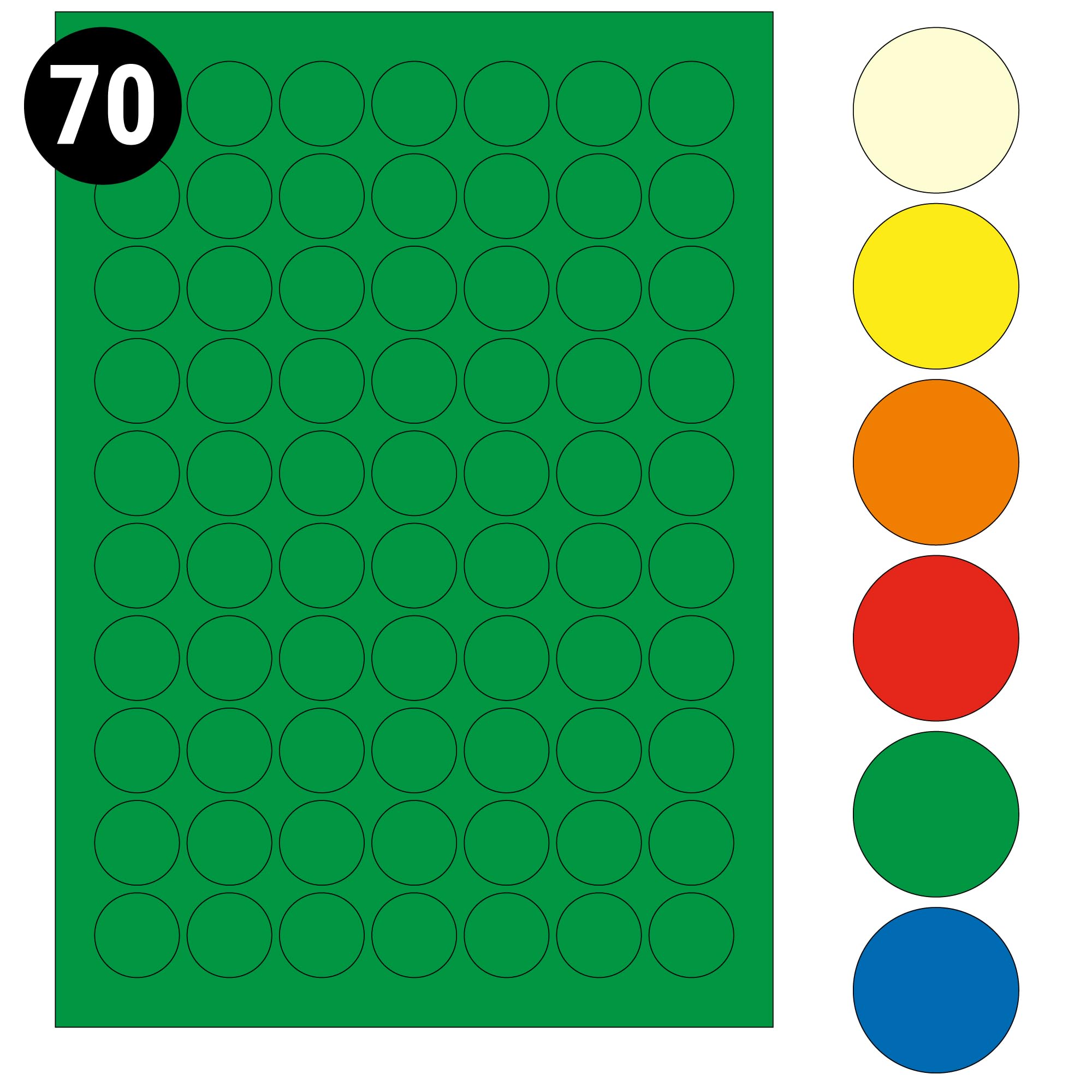 L&B Colour Range - Round Labels โ 10 Sizes & 7 Vibrant Colors โ A4 Sheet โ Compatible with Laser & Inkjet Printers (Green, 25mm 70 Labels Per Sheet 50 Sheets)