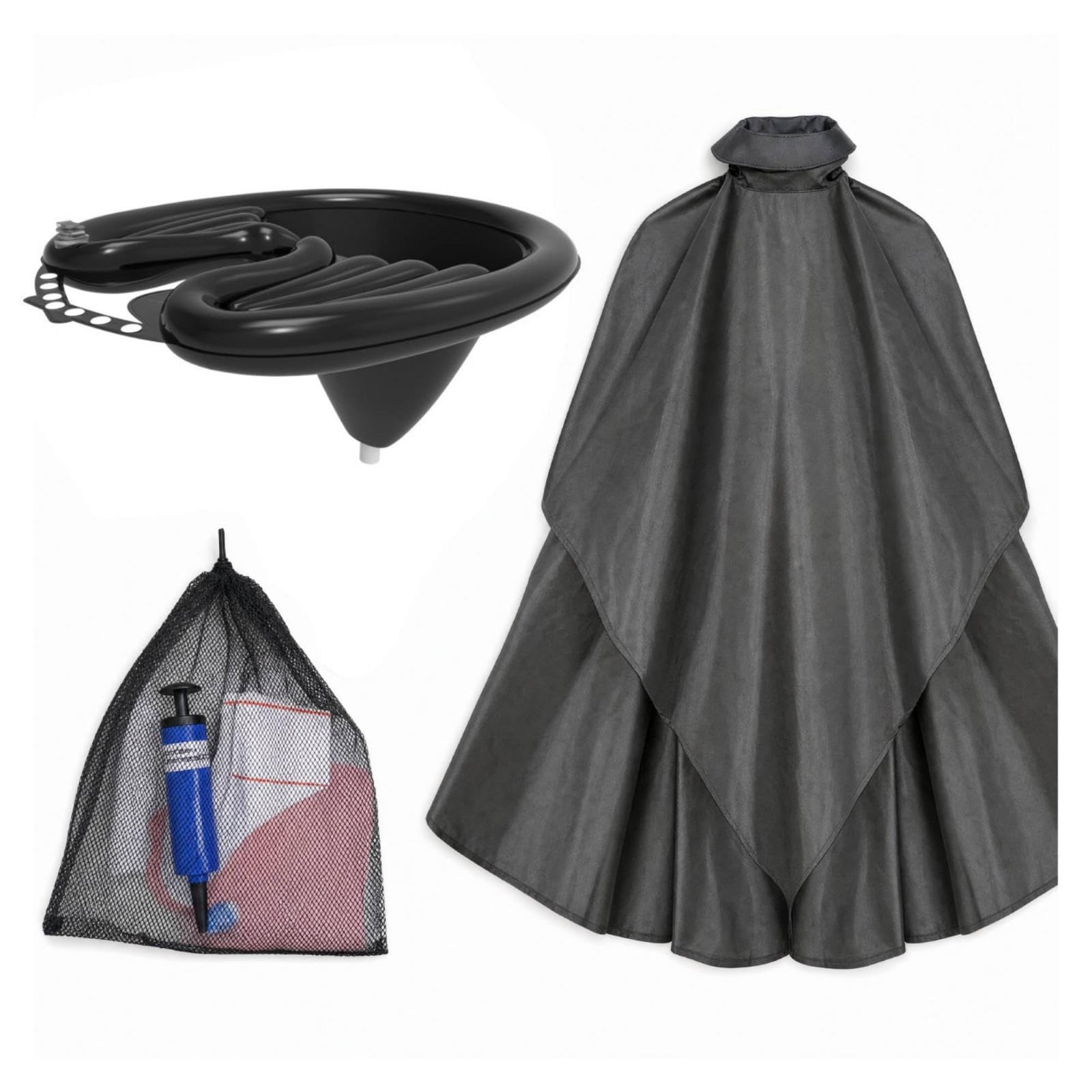 Inflatable Shampoo Basin Foldable Shampoo Basin with Drain Lightweight Inflatable Hair Washing Tray for Elderly, Caregivers, Home Care, Bedside Black with L Shawl-image-47