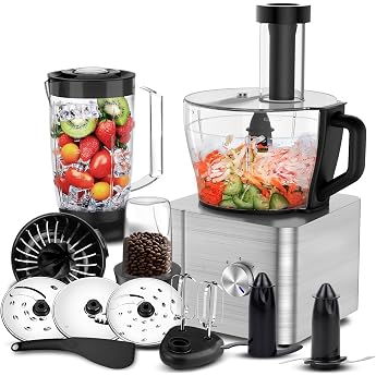 SNDOAS Multifunctional Food Processor 1100W Mixing Bowl 3.2L Multifunctional Chopper Mixer 1.5L Coffee Grinder Silver