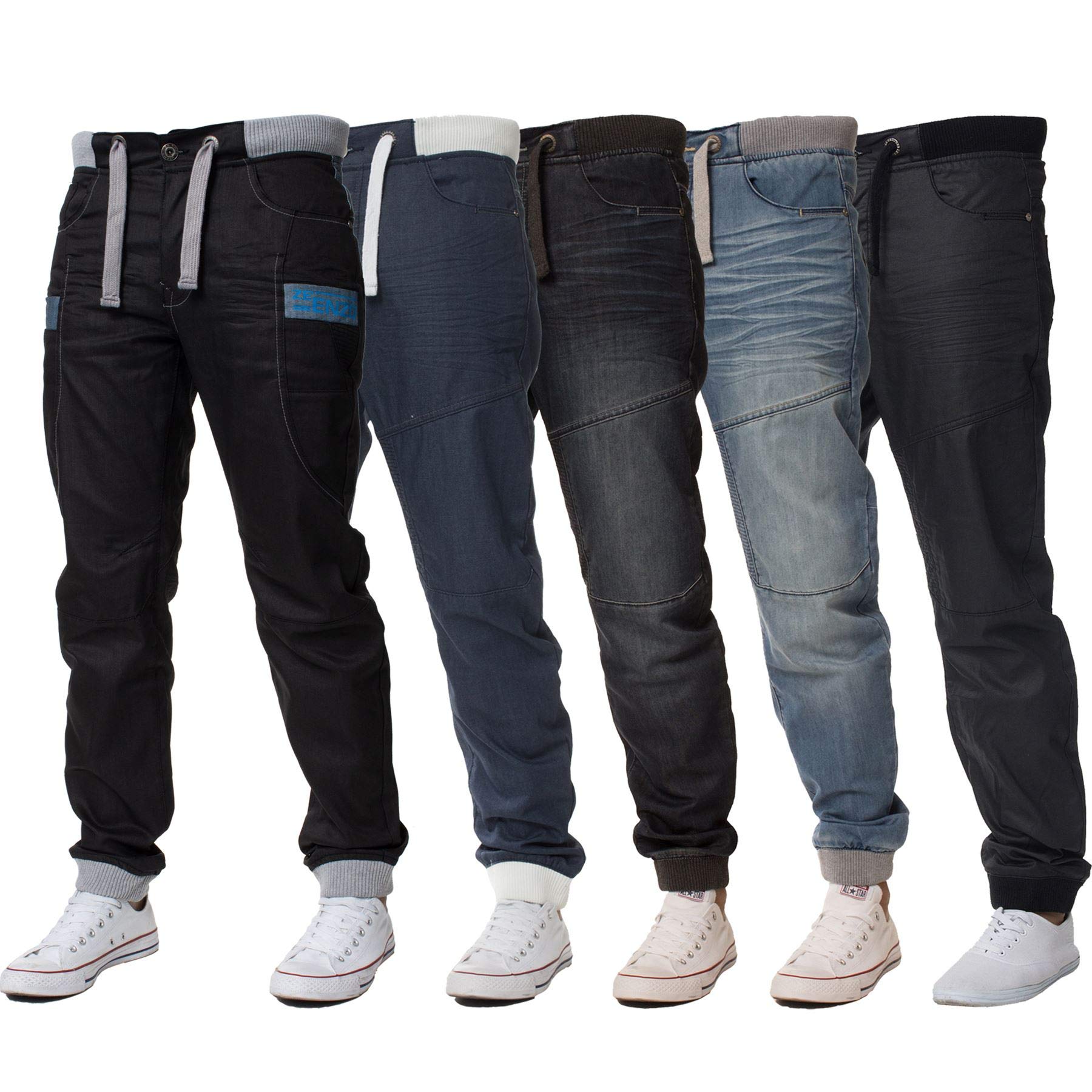 Ze Enzo Men's Black/Blue Enzo Ribbed Cuffed Jeans Ez367 34R