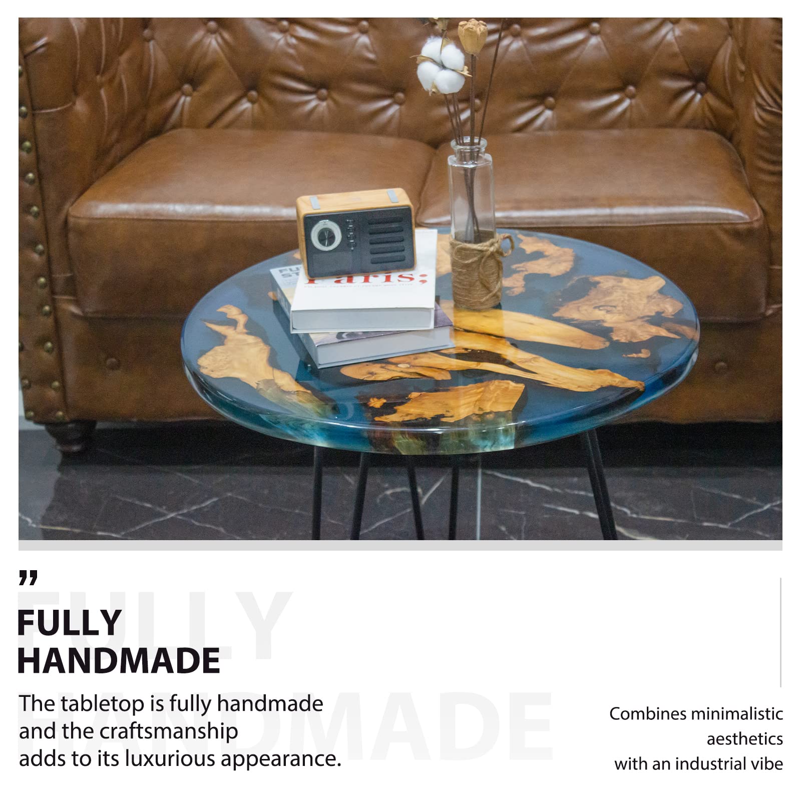 GEDSIOLD Round Epoxy Table, Resin Coffee Table Live Edge Coffee Table for Living Room -16 inch Tall