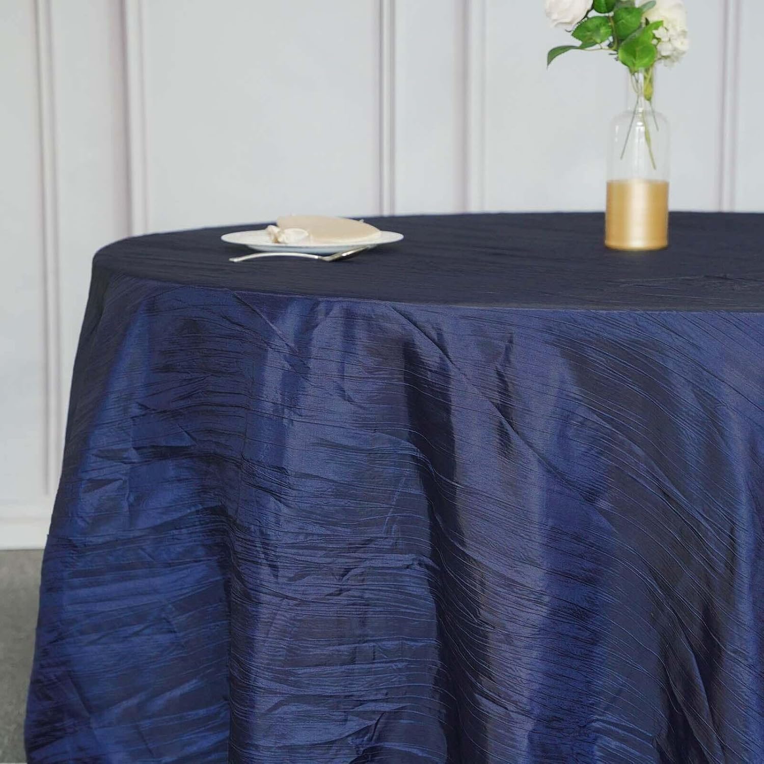 Efavormart 120" Navy Blue Accordion Crinkle Taffeta Rectangular Table Cover - Perfect for Wedding Ceremonies, Party Dacorations, Upscale Occasions, Birthday Celebrations, and Special Event
