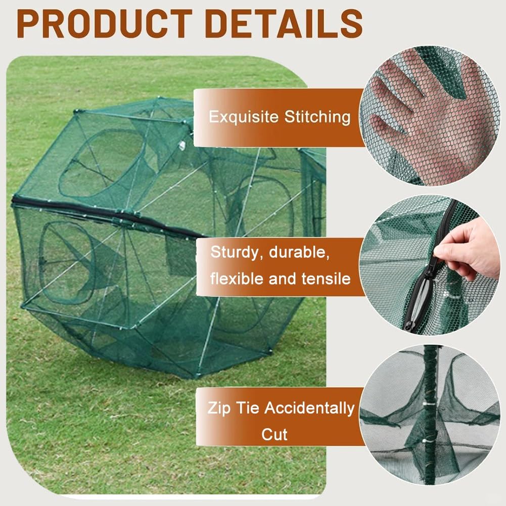 Red de trampa plegable para peces, red de camarones y cangrejos estilo paraguas, red de pesca de apertura automática con múltiples agujeros de entrada, trampa de malla duradera para camarones