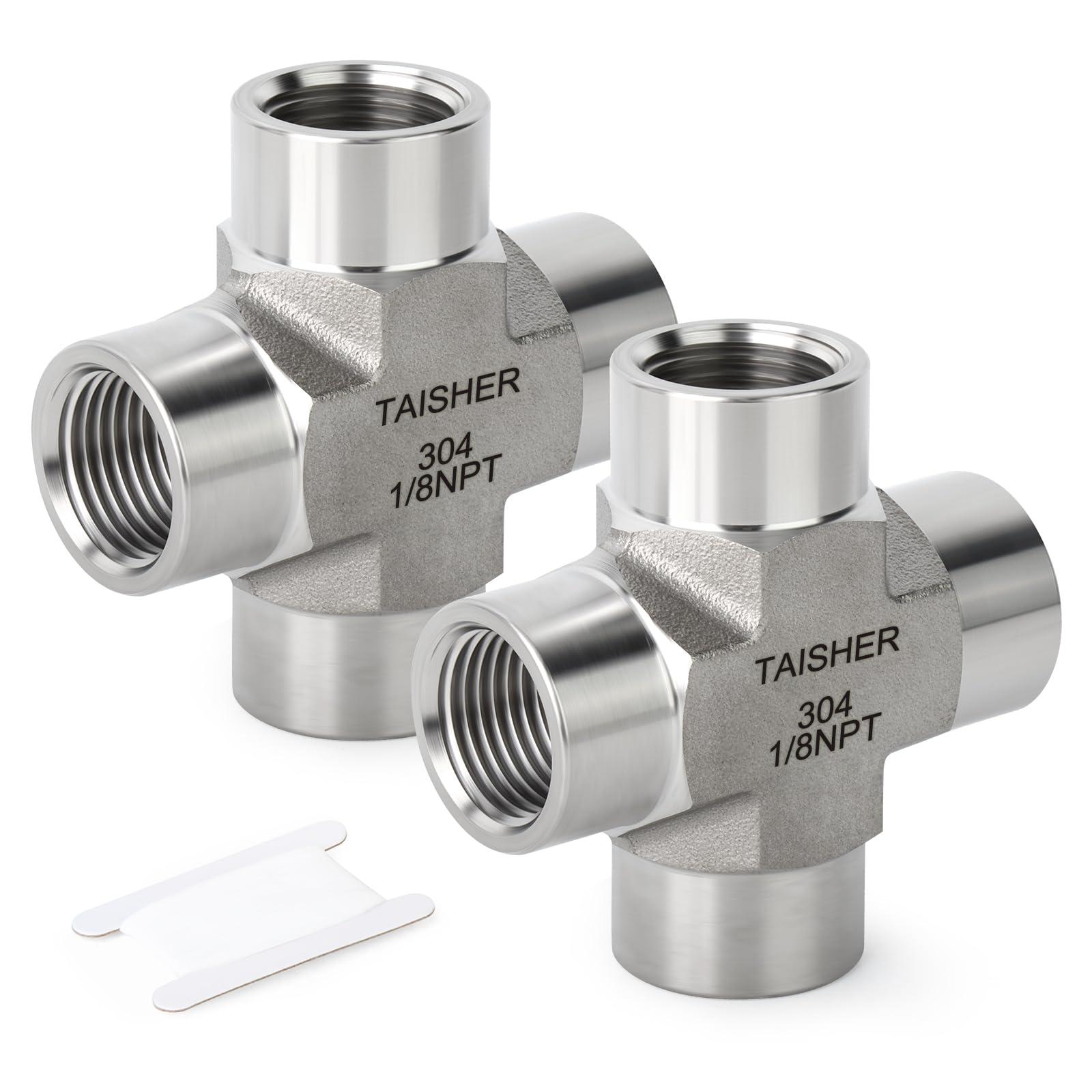 TAISHER 2PCS Forging of 304 Stainless Steel 4 Way Pipe Fittings, 1/8" x 1/8" x 1/8" x 1/8" NPT Female Pipe Fittings