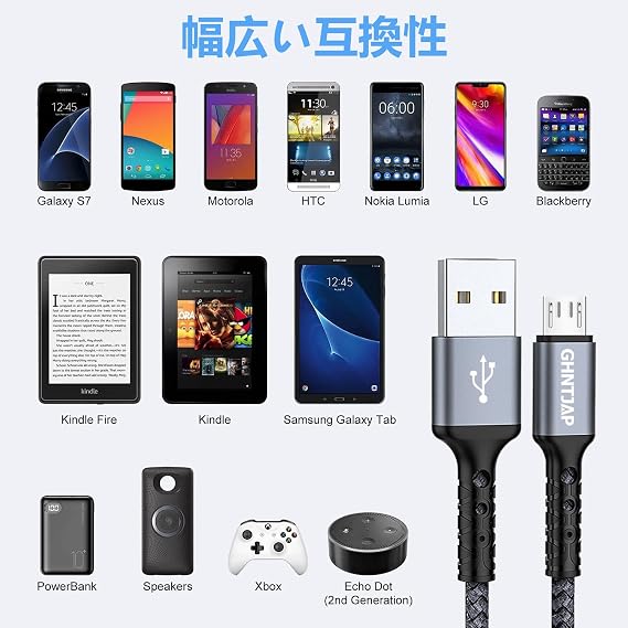 Micro USB Cable, 9.8 ft 3 m, Micro USB Cable, Fast Charging, USB 2.0 Data Transfer, Android Charging Cable, Android Charging Cord, Xperia X/Galaxy S7/Kindle/PS4, Compatible with Multiple Models, Nylon Braided