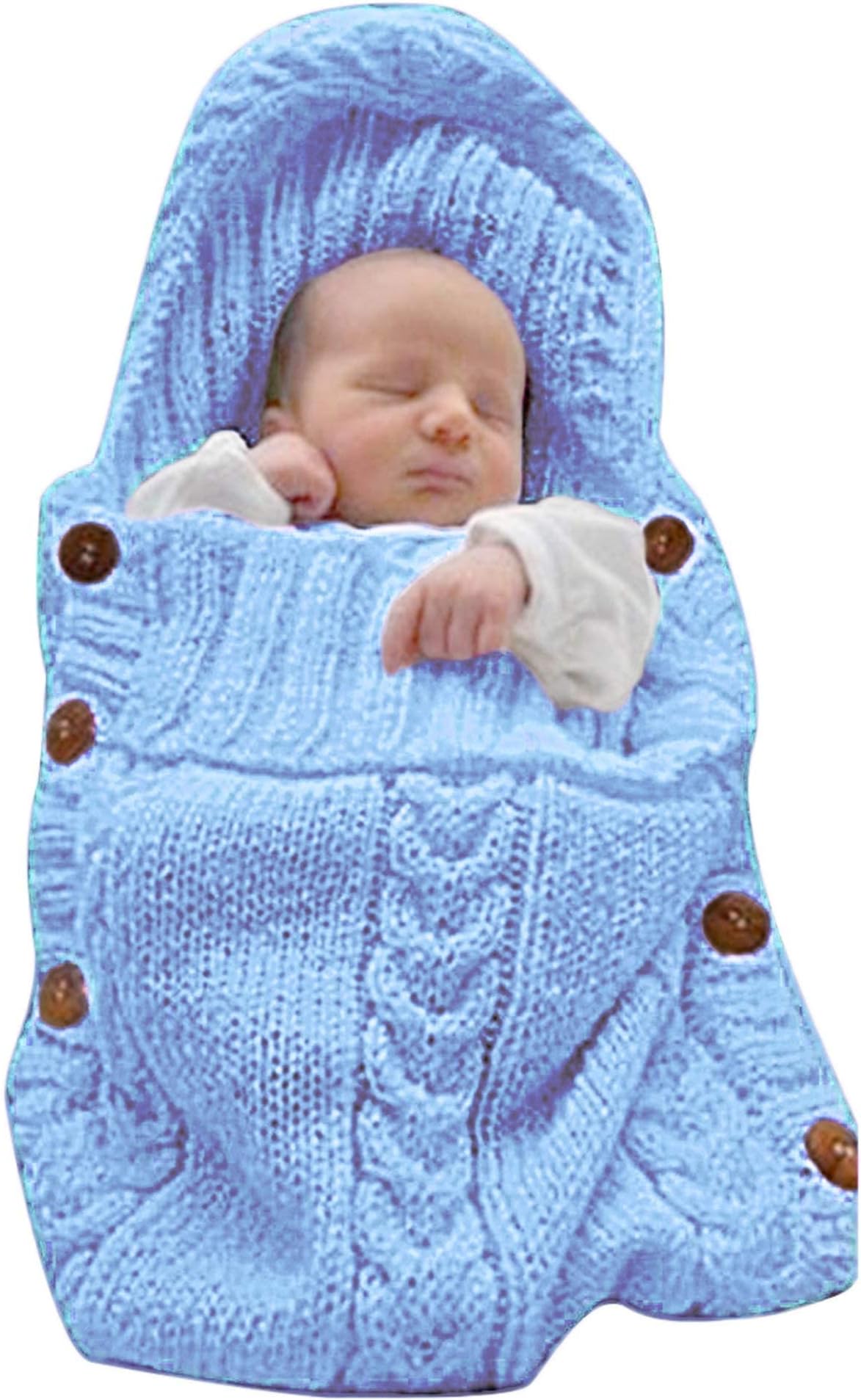 XMWEALTHY Newborn Baby Wrap Swaddle Blanket Knit Sleeping Bag Sleep Sack Stroller Wrap for Baby Light Blue 0-6 Month