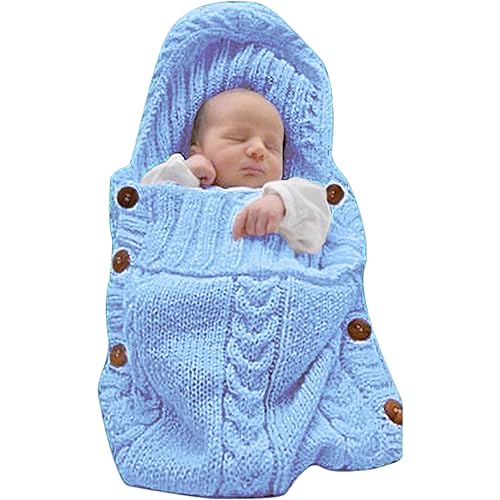 XMWEALTHY Newborn Baby Wrap Swaddle Blanket Knit Sleeping Bag Receiving Blankets Stroller Wrap for Baby(Light Blue) (0-6 Month)