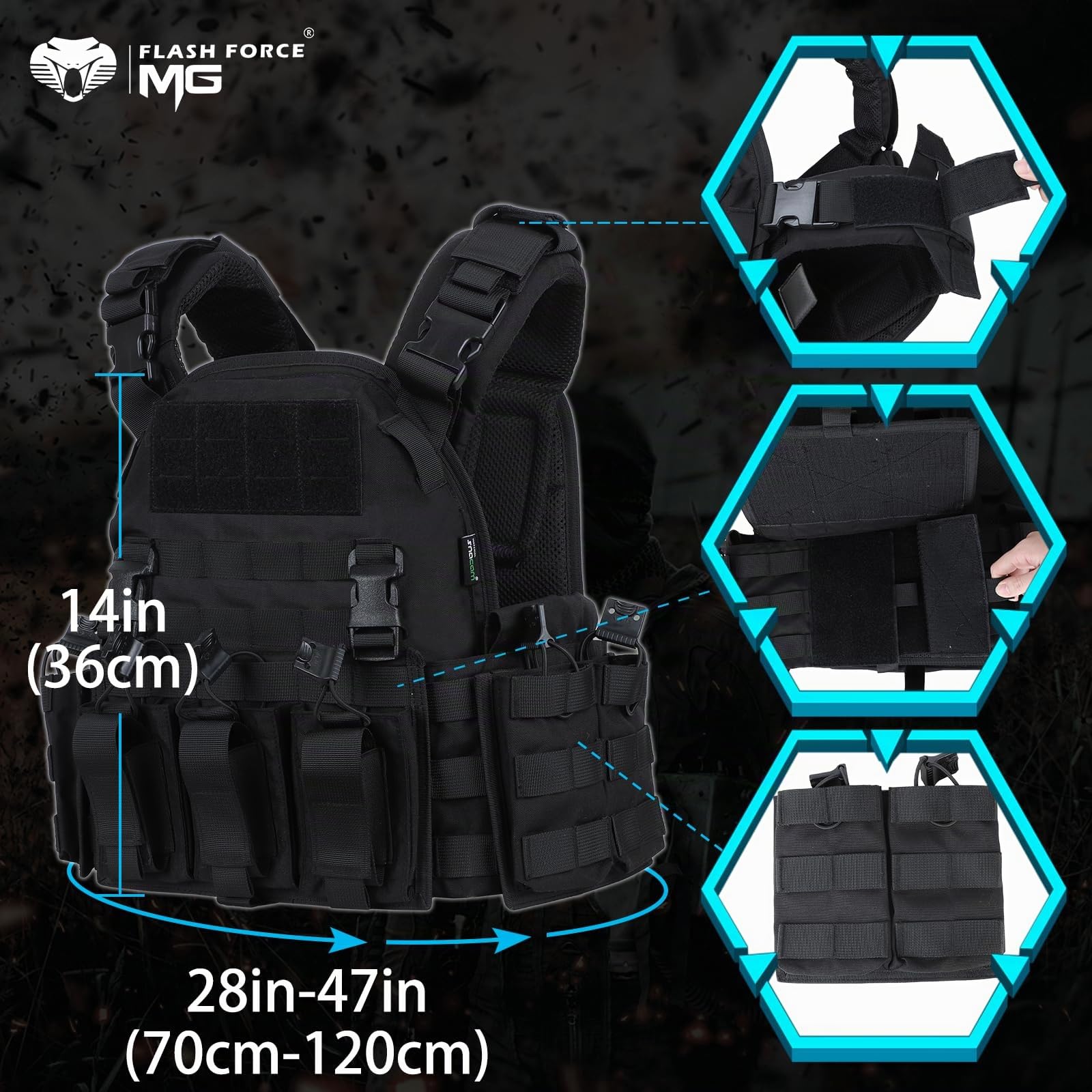 MGFLASHFORCE Gilet tactique Molle Airsoft pour homme