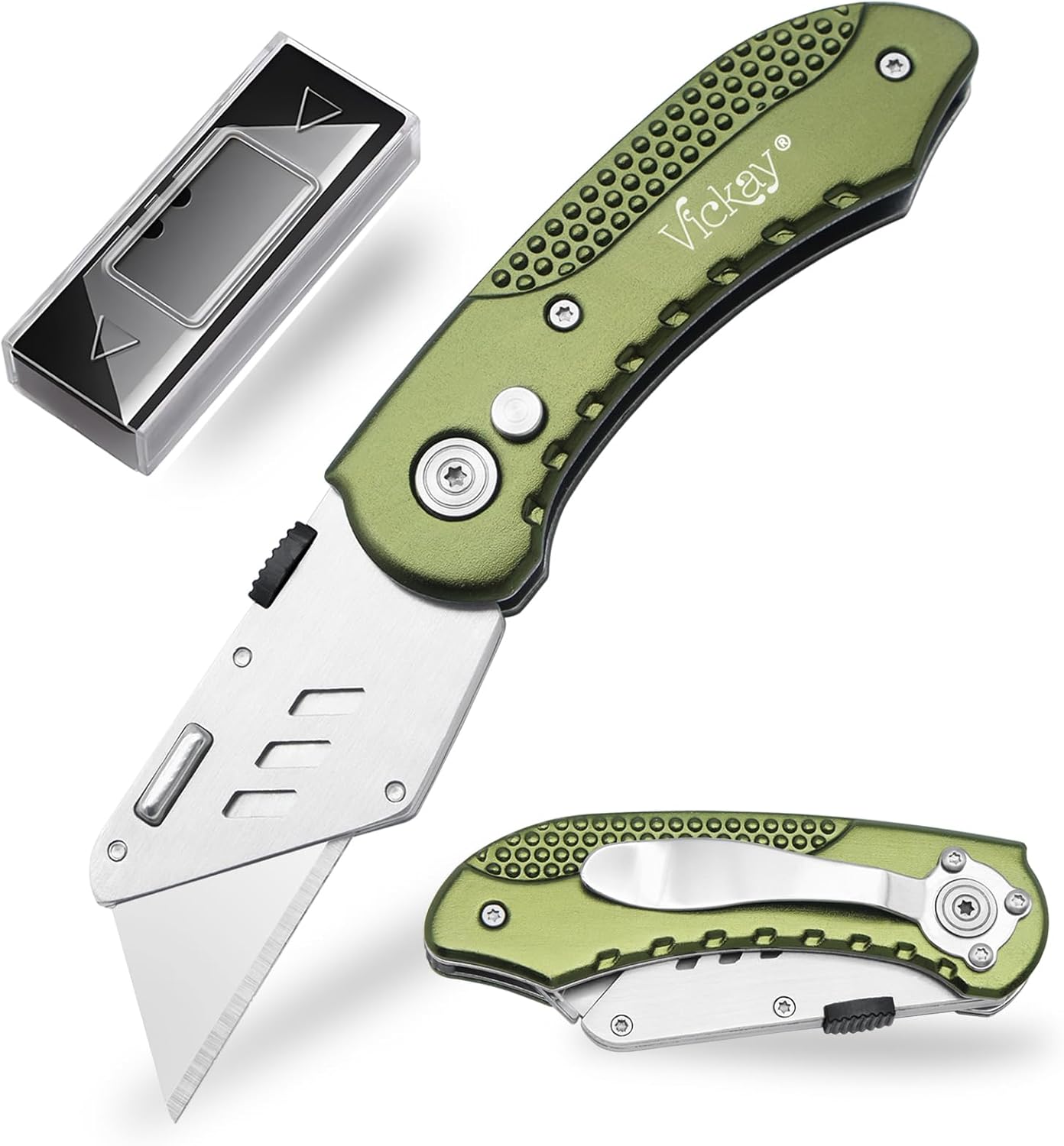 Vickay Folding Utility Knife, Box Cutter with 5 SK5 Quick Change Blades ...