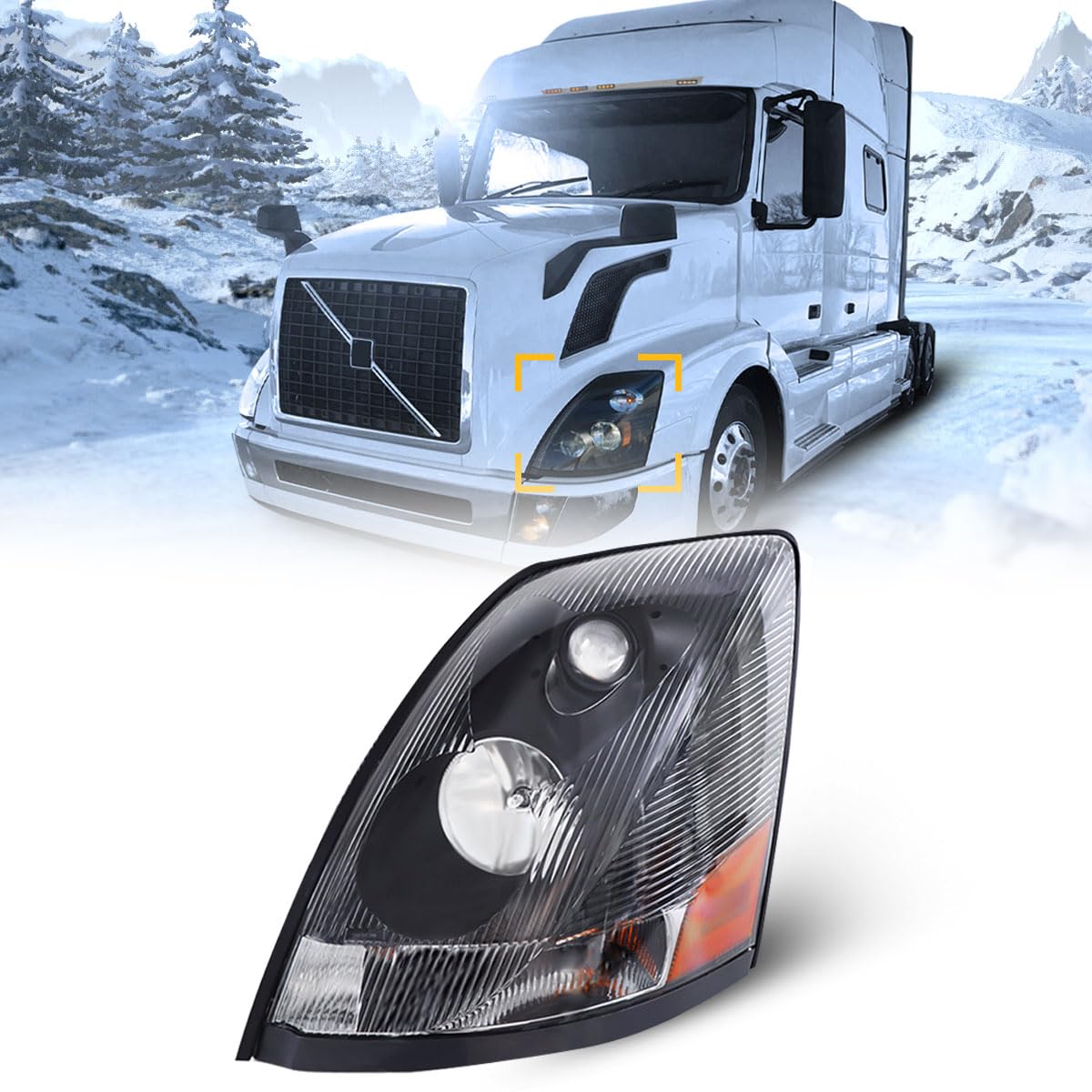 Unitedlu Black Headlight Headlights Compatible with 2004-2017 VOLVO VNL 670 780,Left Side Lamp Assembly