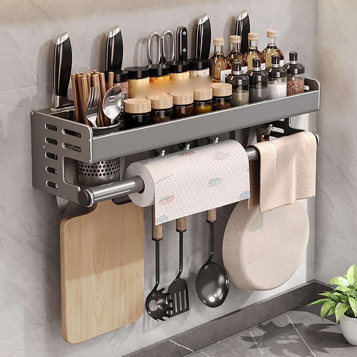 MYUYEE No Punching Hanging Spice Rack, Multifunctional Spice Rack Over Kitchen,Spice Organizer Shelf Wall Mount For Kitchen Storage & Organization,B(B)