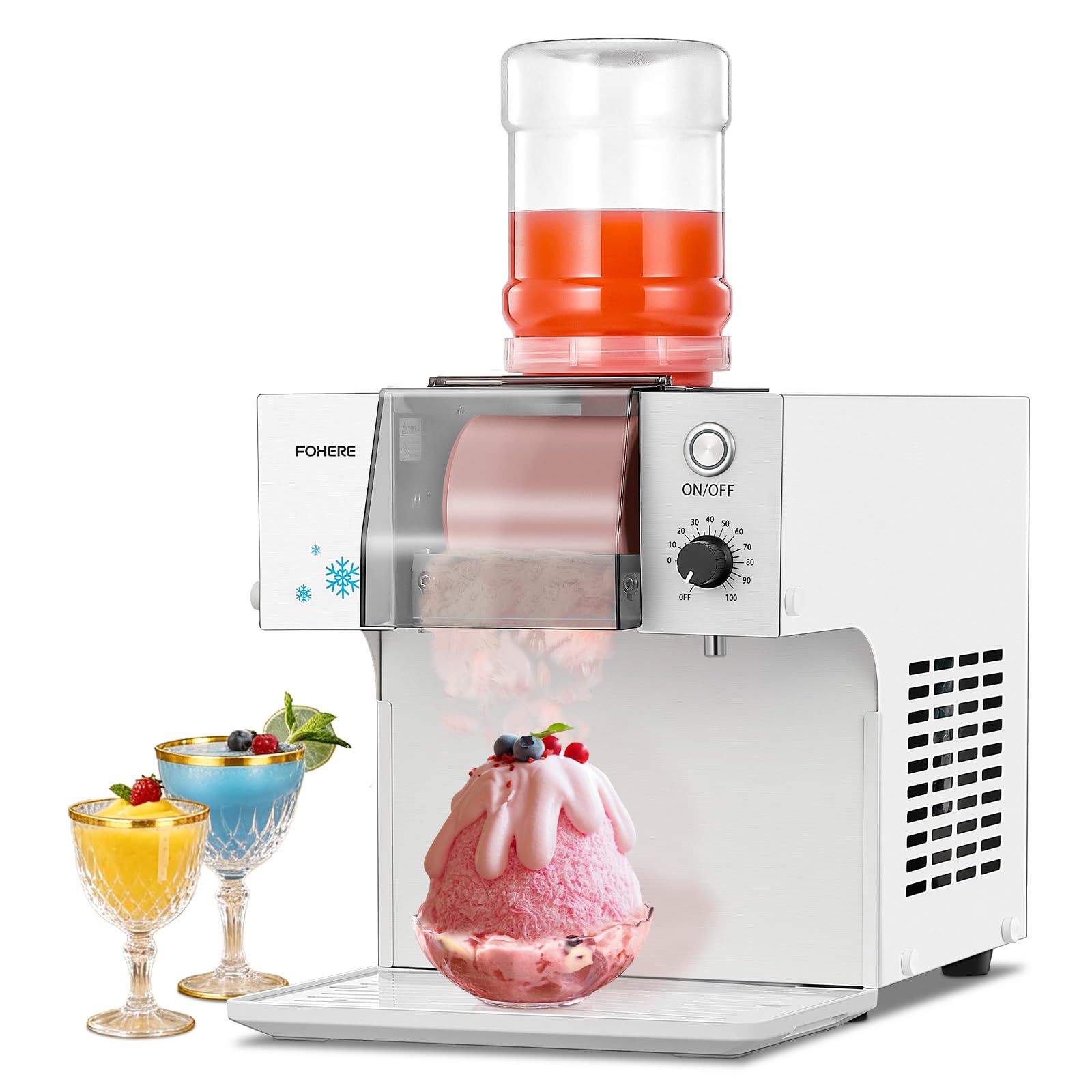 Máquina de hielo Snowflake, 60 kg/24 h, velocidad ajustable, enfriamiento rápido, para cócteles helados, batidos y zumos congelados.