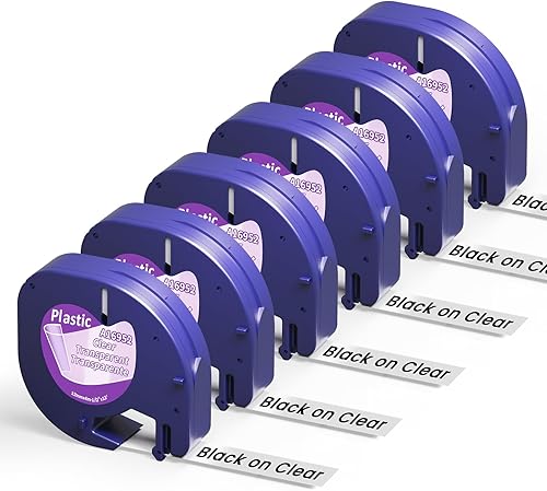 5 x 16952 Aonomi - Cinta de etiquetas de plástico transparente Dymo, compatible con recambios DYMO Letratag, para impresoras de etiquetas LetraTag