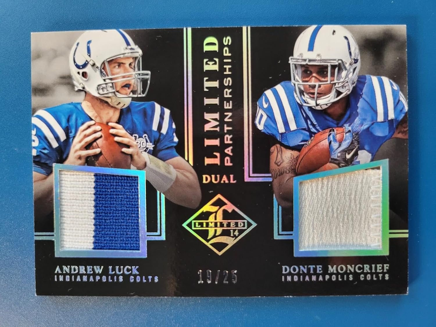 A. Luck/D. Moncrief 2014 PANINI LIMITED DUAL PATCH #D 19/25 INDIANAPOLIS COLTS - Football Cards