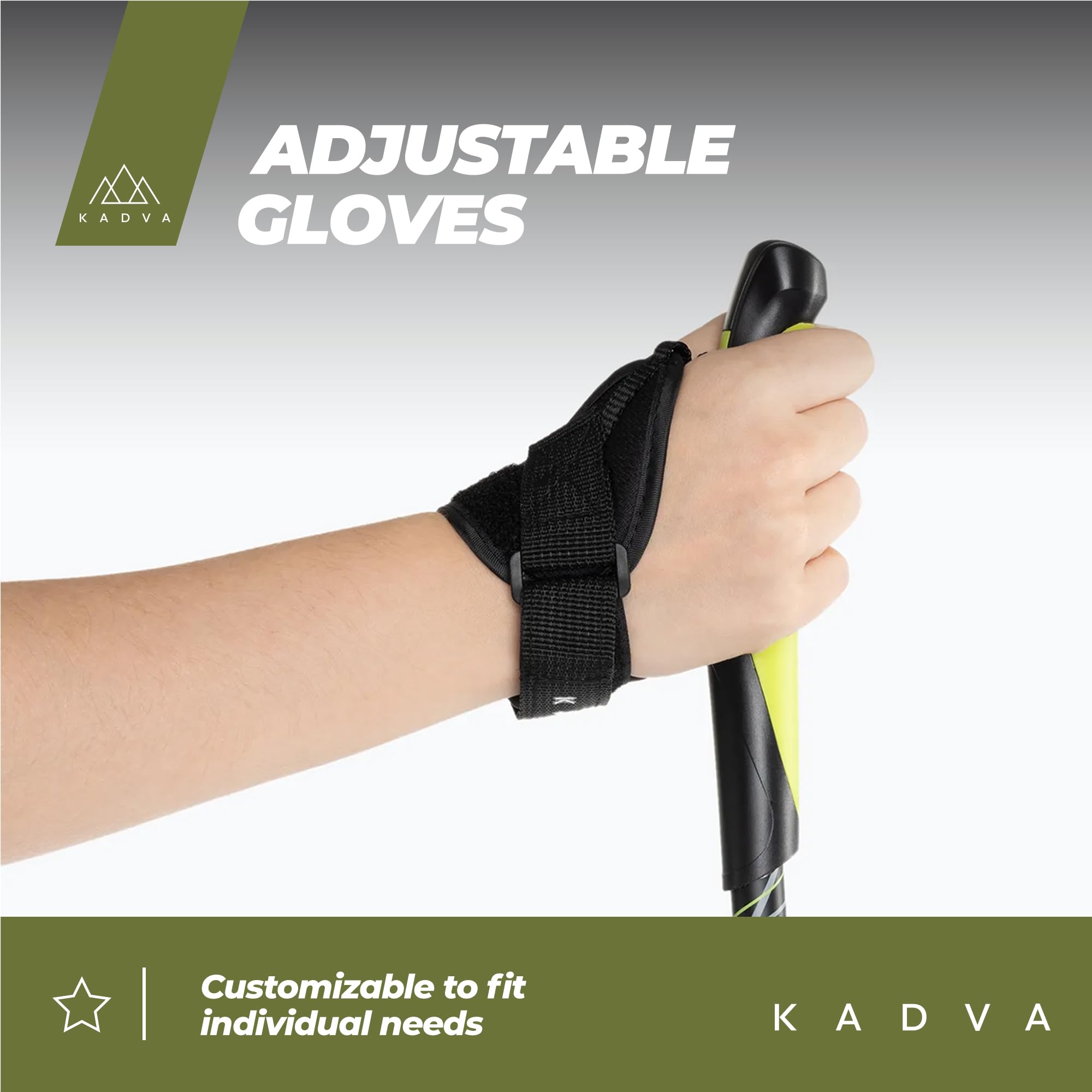 KADVA Raylan - Bastones de Marcha nórdica (Talla Ajustable de 105 a 130 cm), diseño Sencillo, Guantes Ajustables, Resistencia contra hundirse en el Suelo