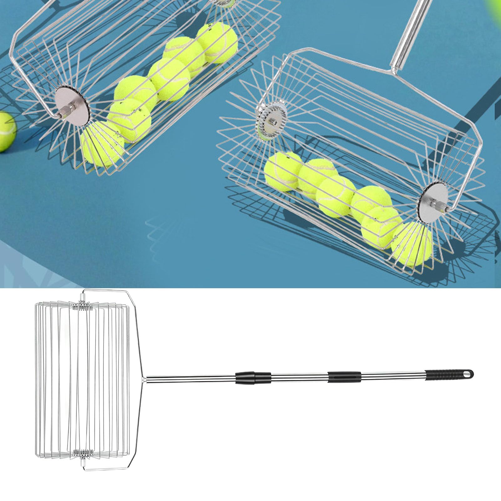 Jenngaoo Tennisball Picker Tragbarer Tennisball Sammler aus Edelstahl (L)